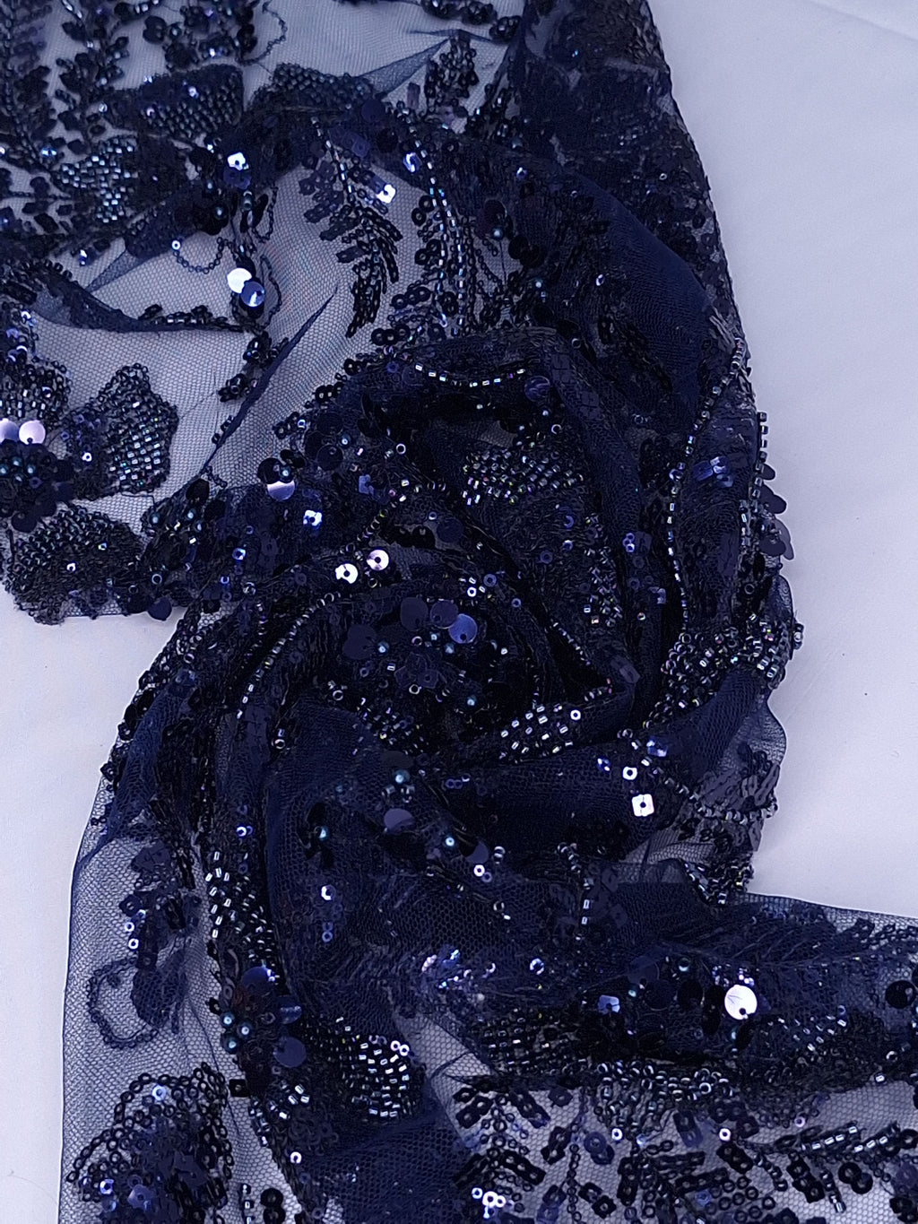 Tul bordado color azul marino A827, ideal para vestidos de noche de boda y de XV años