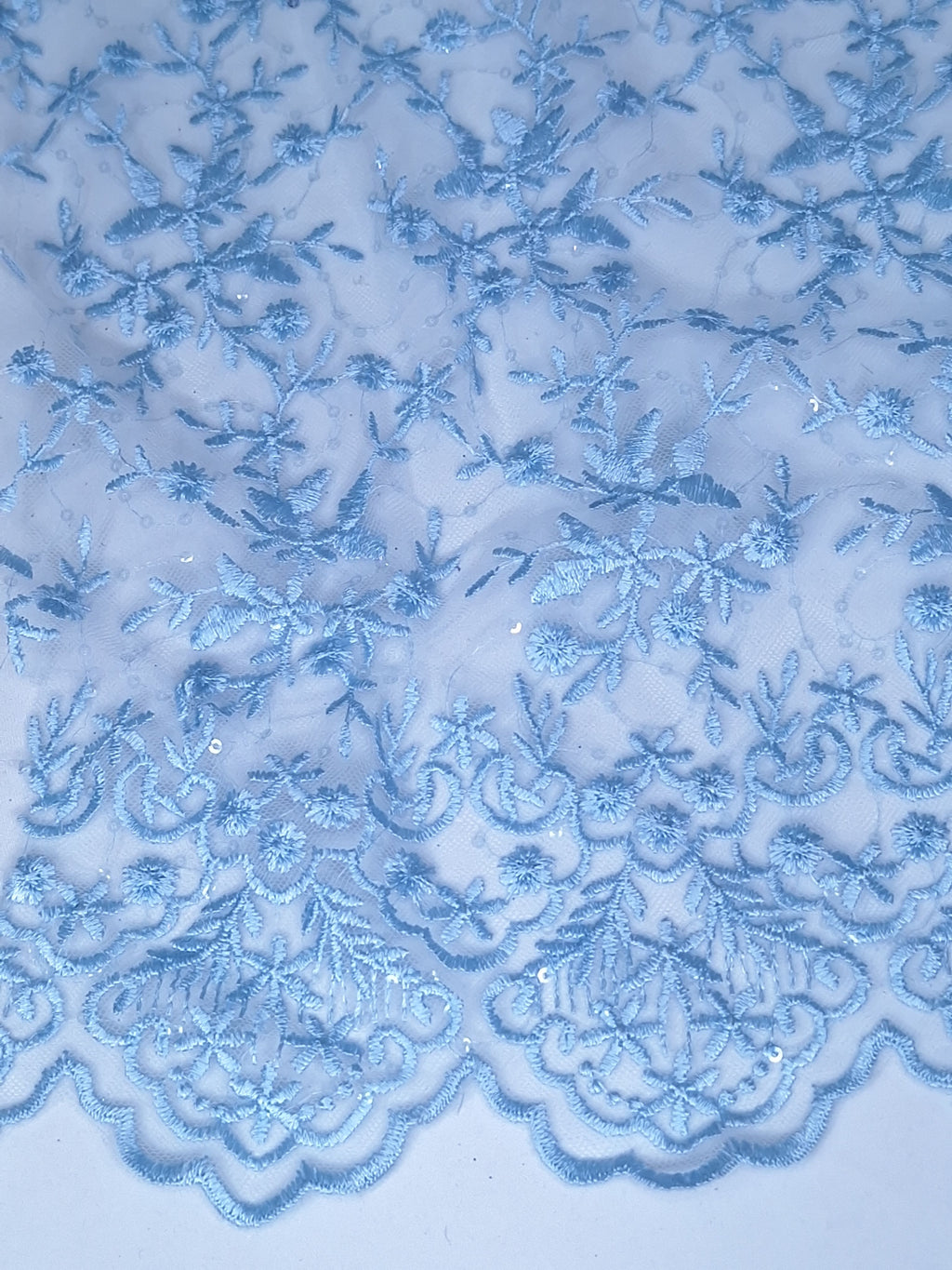 Tul bordado color cielo H081, ideal para vestidos de noche de boda y de XV años