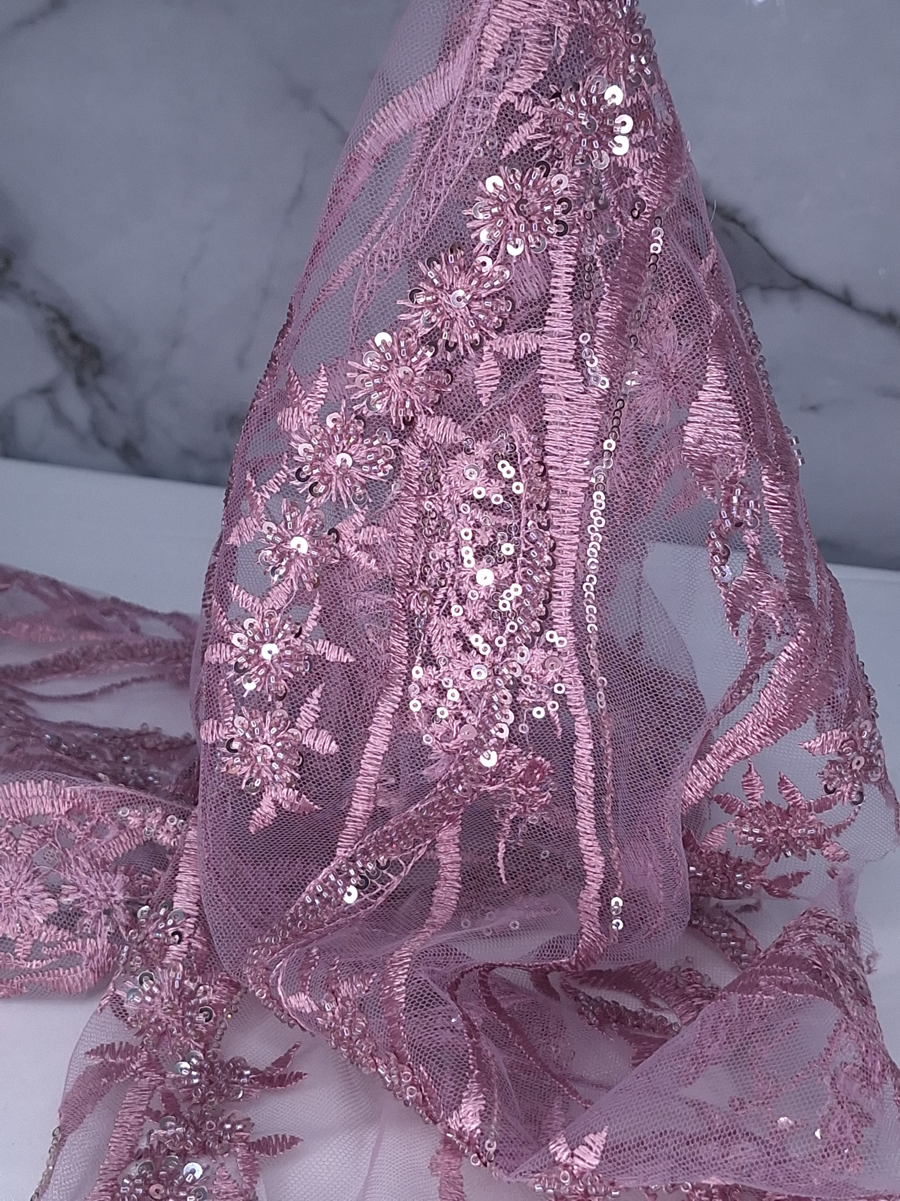 Tul bordado Color Mauve A951, ideal para vestidos de noche de boda y de XV años