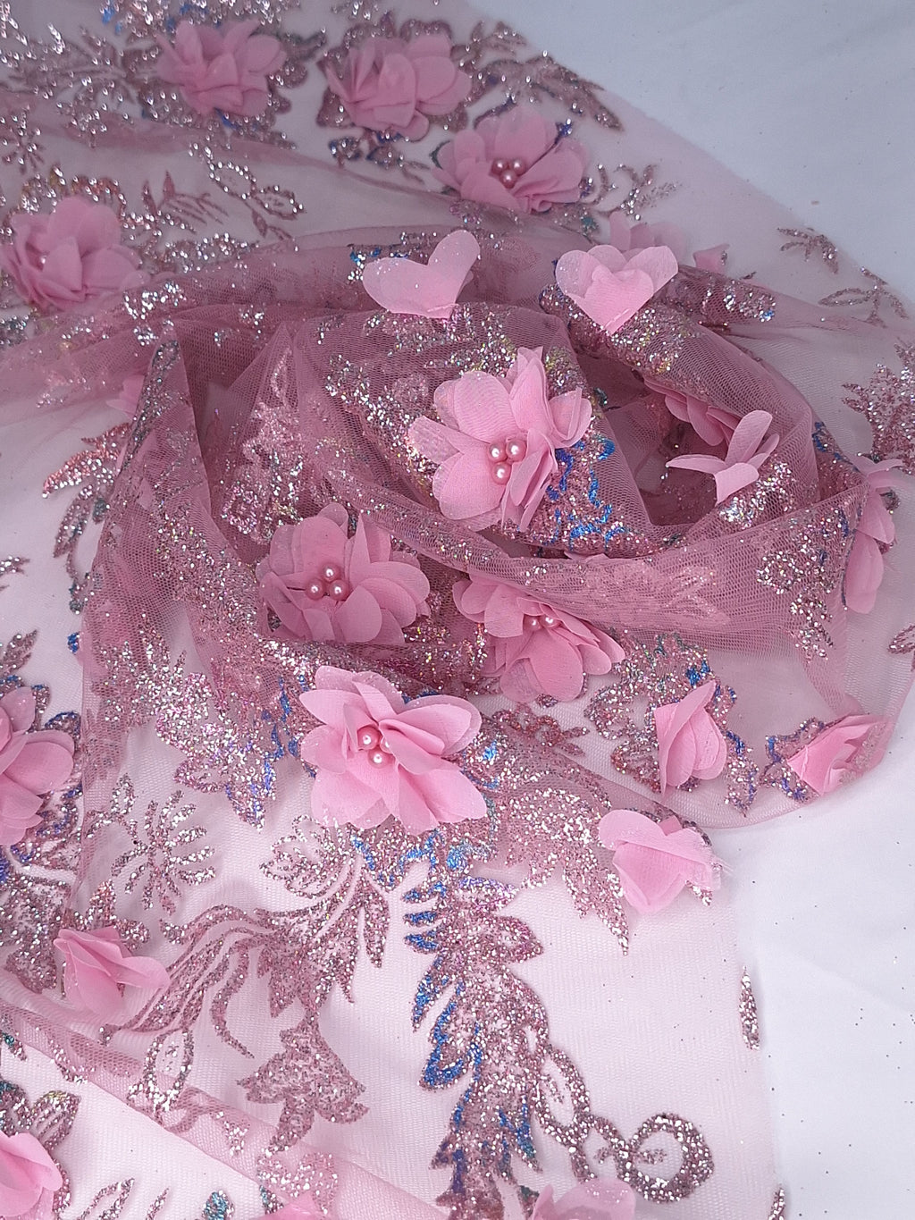 Tul bordado color palo de rosa H097, para vestidos de boda de noche y de ceremonia