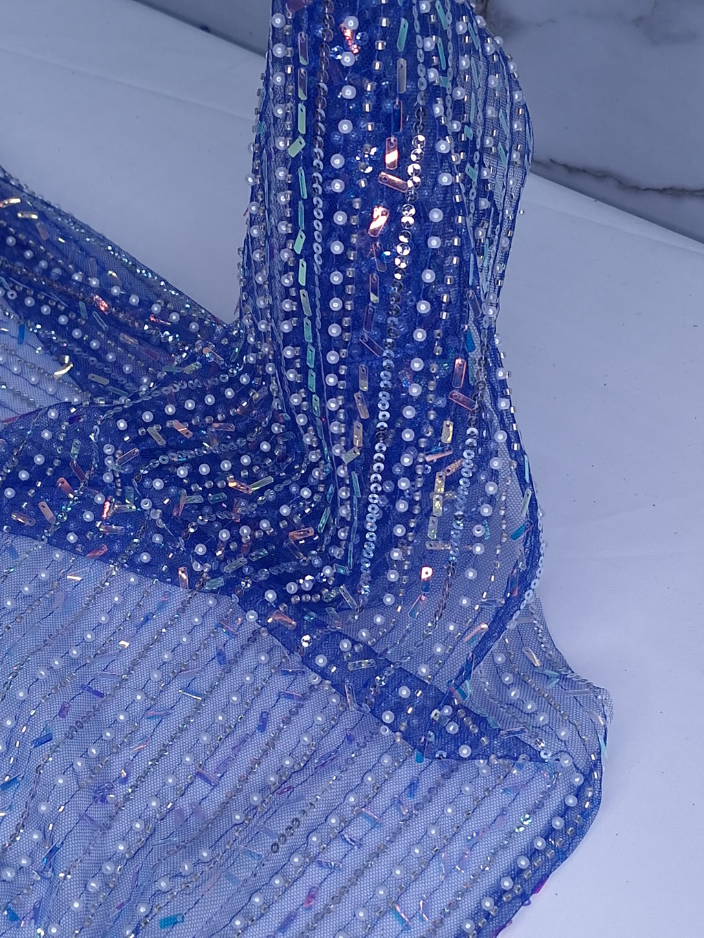 Tul bordado color azul rey H122, ideal para vestidos de noche de boda y de XV años