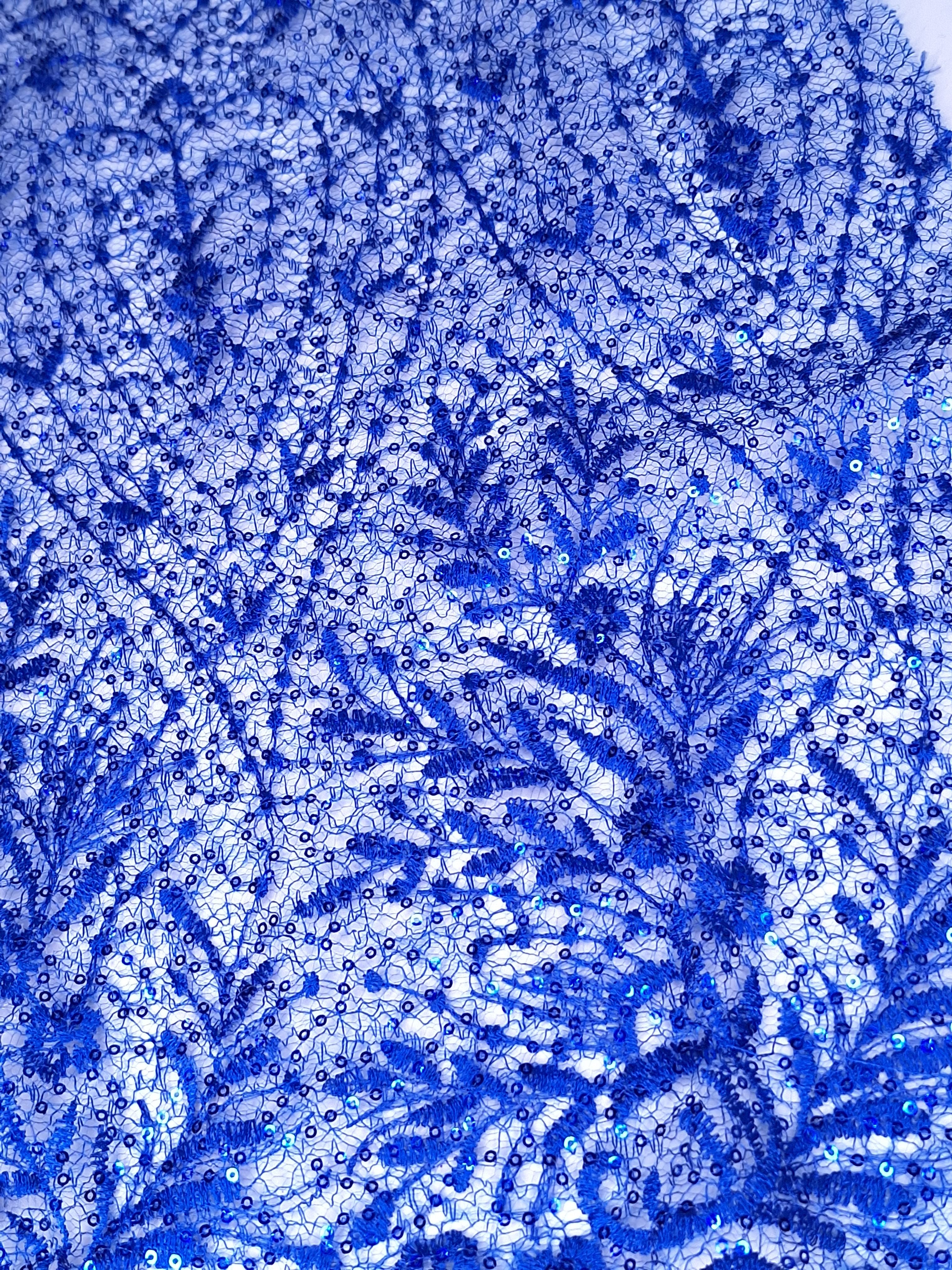 Tul bordado color azul rey A845, ideal para vestidos de noche de boda y de XV años