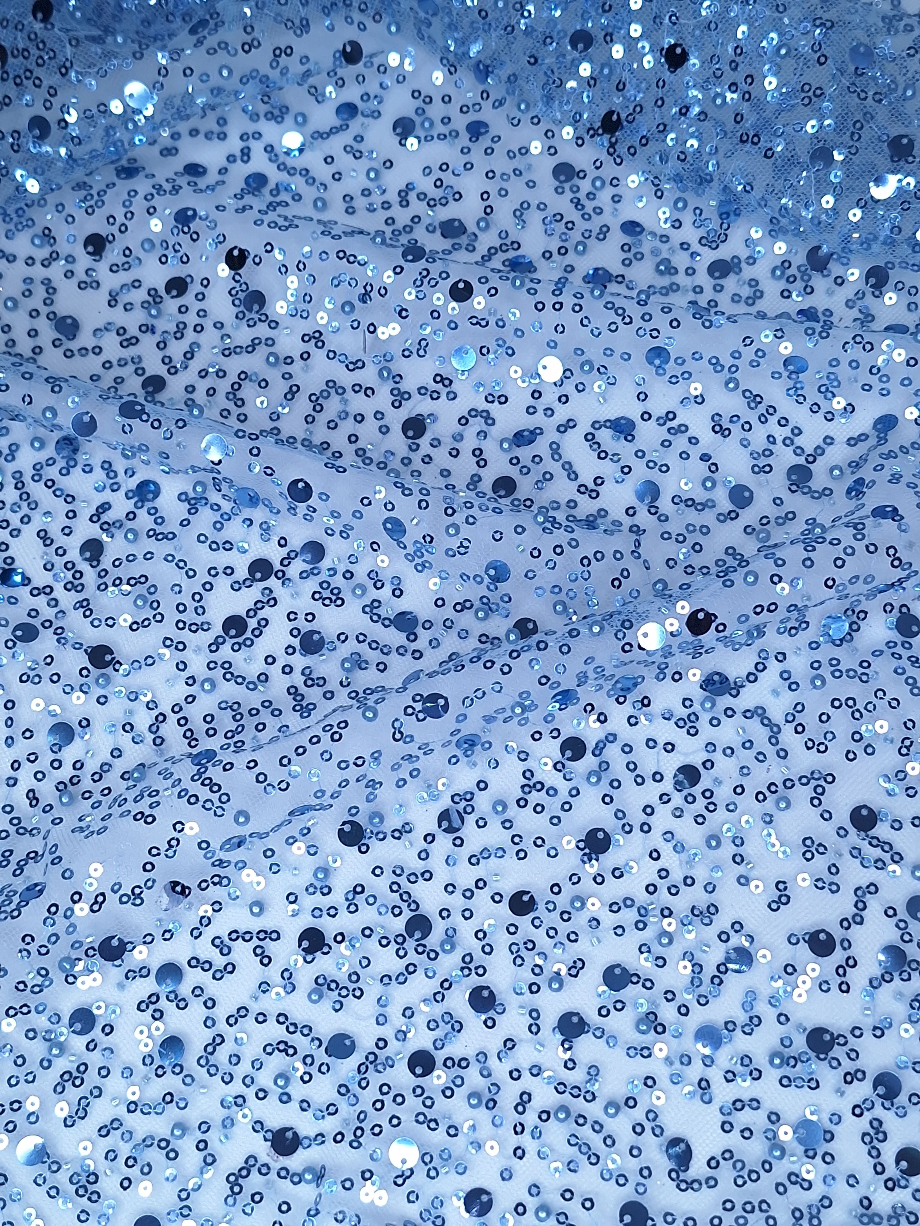 Tul bordado color cielo H071, ideal para vestidos de noche de boda y de XV años