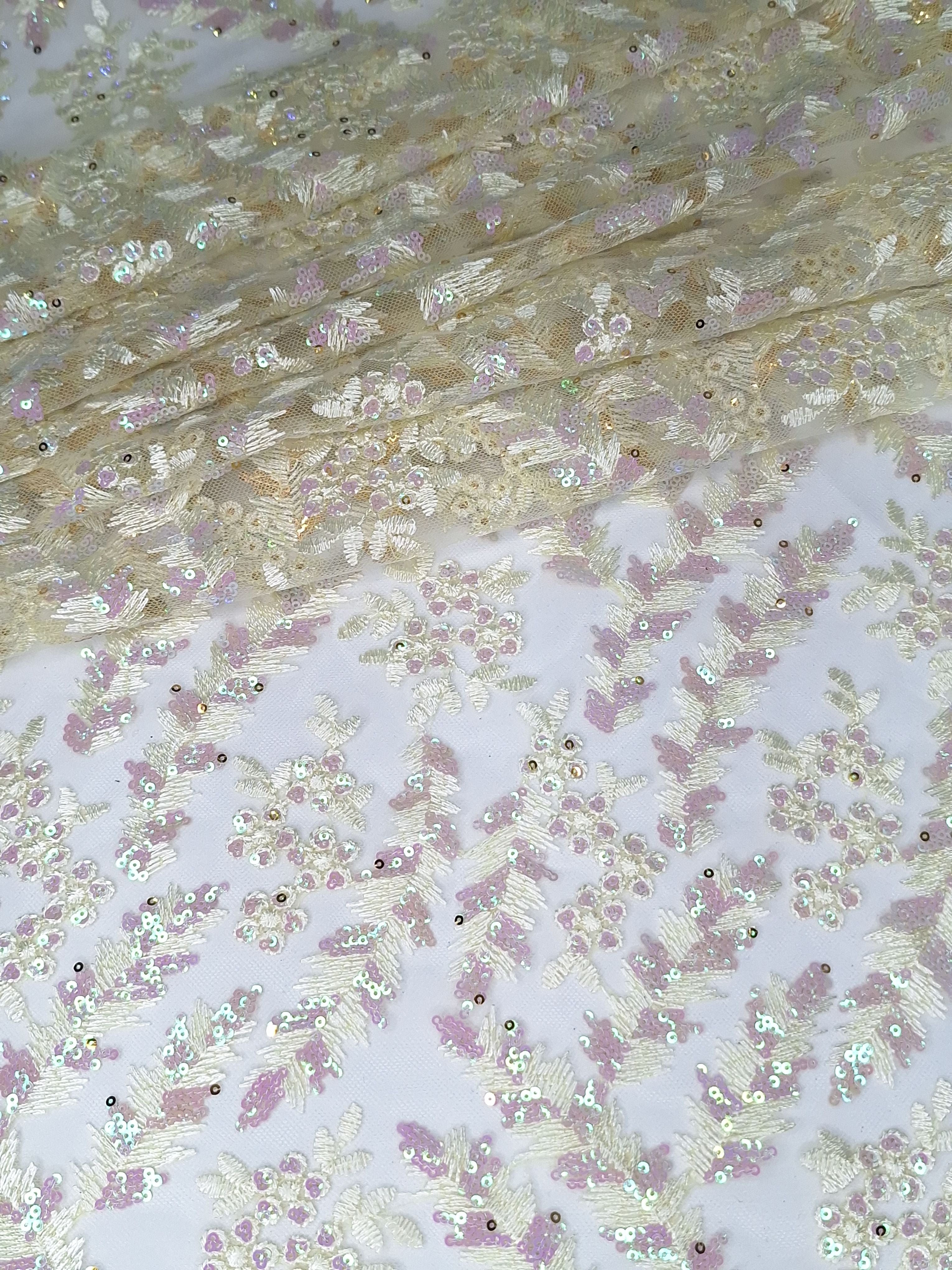 Tul bordado color amarillo H213, ideal para vestidos de noche de boda y de XV años