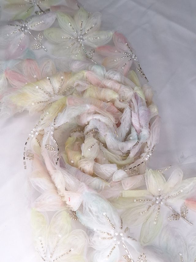 Tul bordado color verde oro H028, ideal para vestidos de noche de boda y de XV años