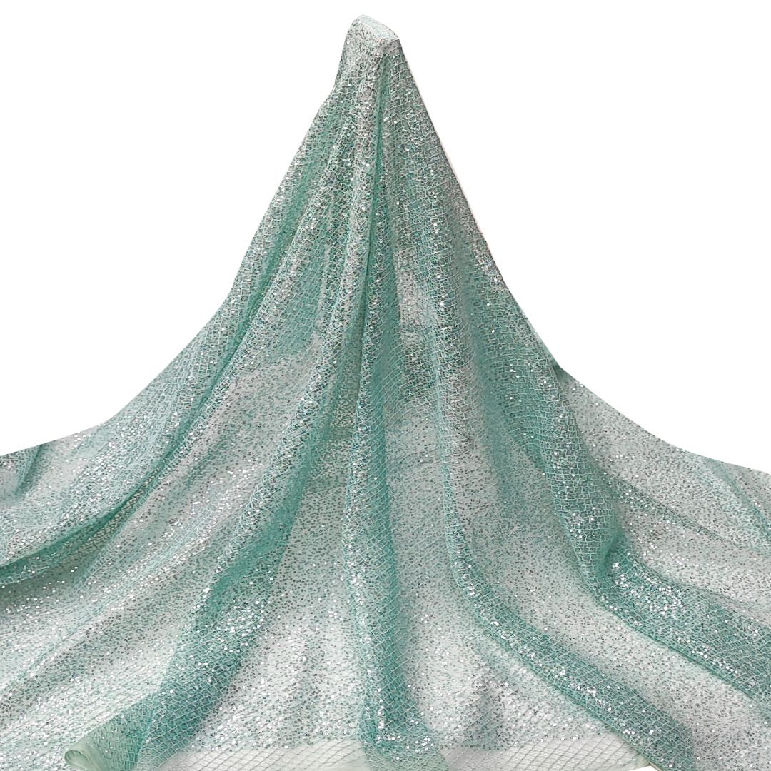 Tul bordado color menta A830, ideal para vestidos de noche de boda y de XV años