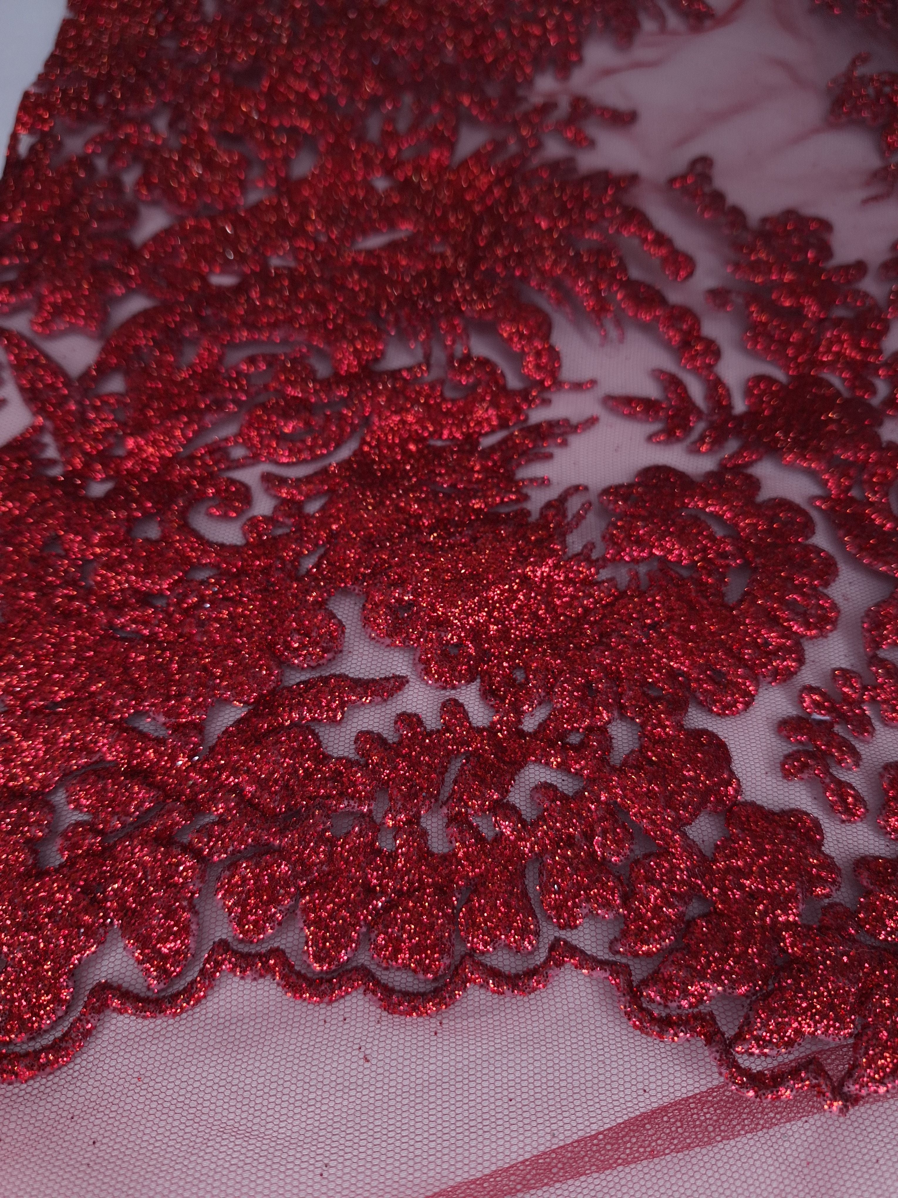 Tul bordado color vino H252, ideal para vestidos de noche de boda y de XV años