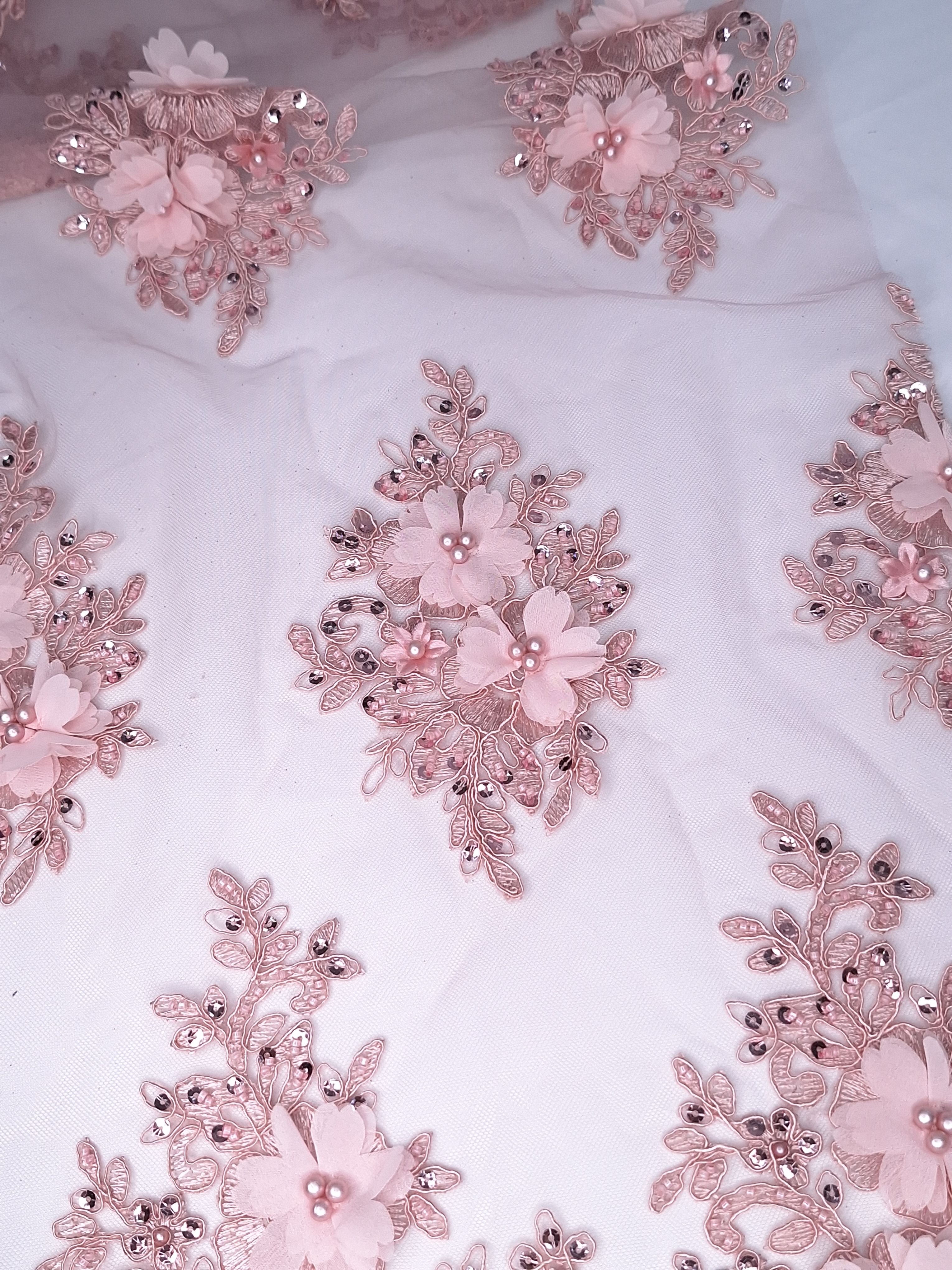 Tul bordado color rosa pastel H163, para vestidos de noche de boda y de XV años