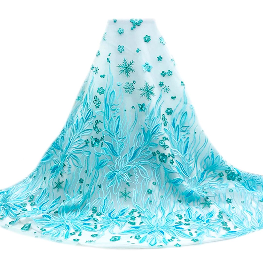 Tul bordado color menta A588, ideal para vestidos de noche de boda y de XV años