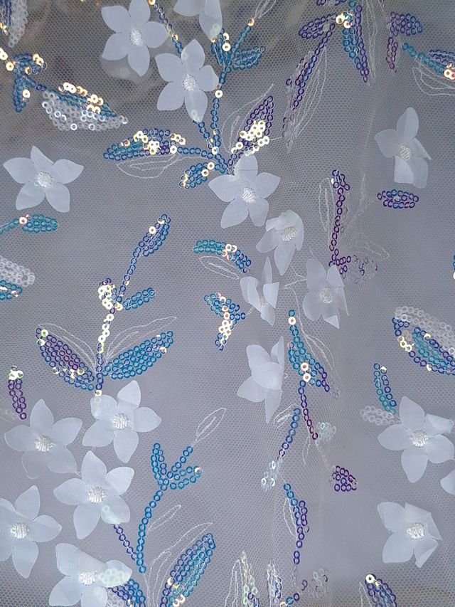 Tul bordado color hueso H103, ideal para vestidos de noche de boda y de XV años