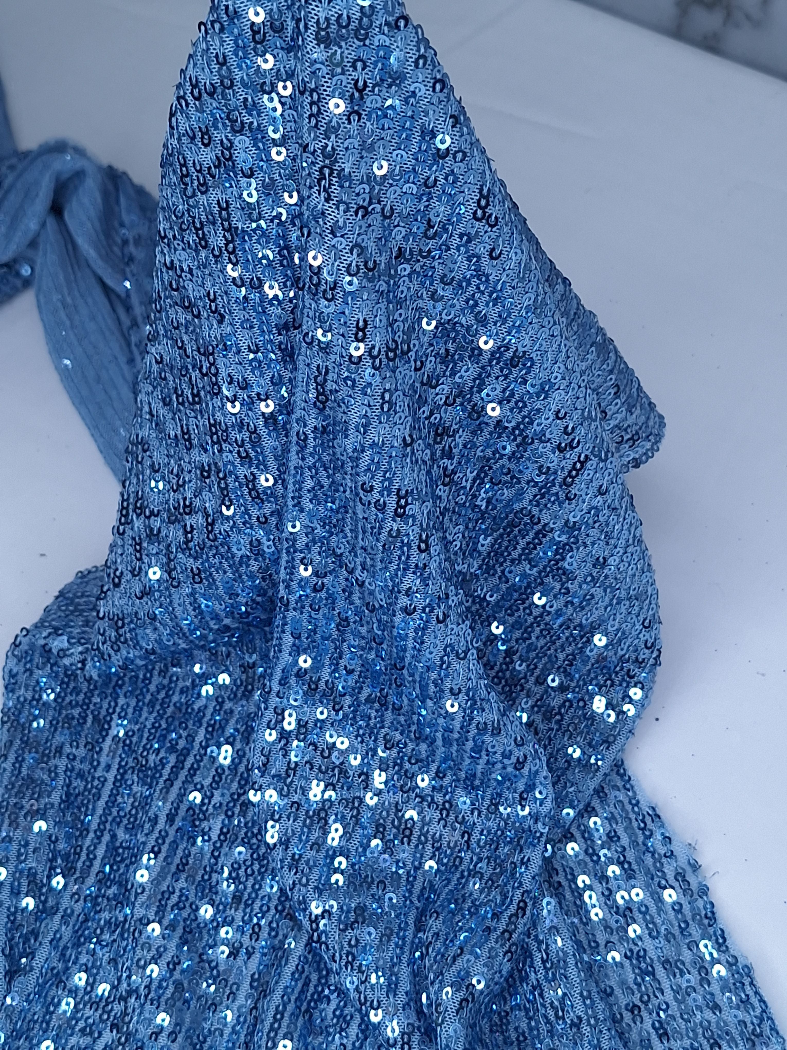 Tul bordado color cielo A913, ideal para vestidos de noche de boda y de XV años