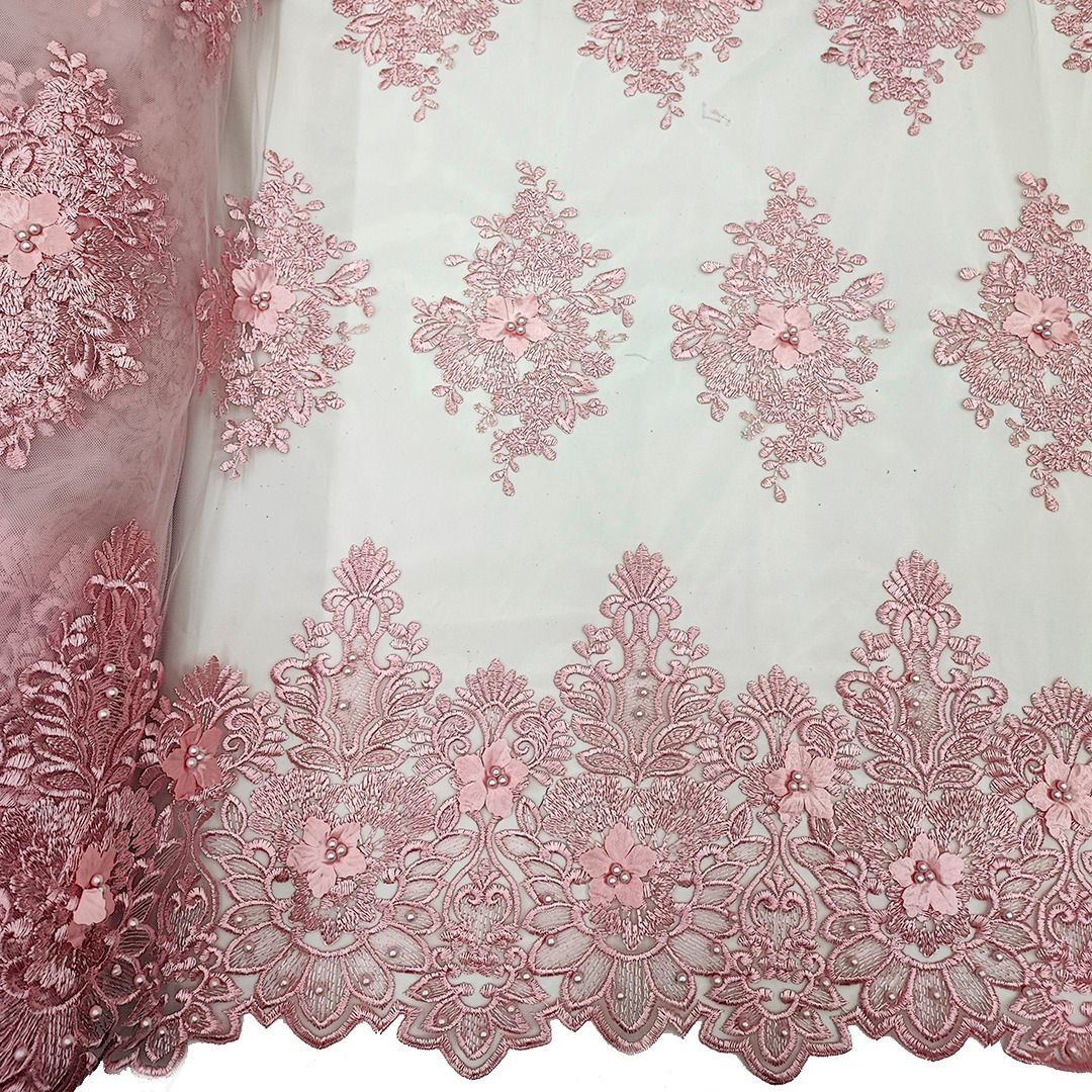 Tul bordado color rosa A858, ideal para vestidos de noche de boda y de XV años