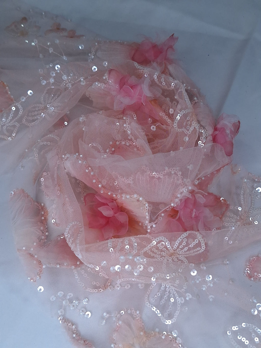 Tul bordado color rosa H148, ideal para vestidos de noche de boda y de XV años