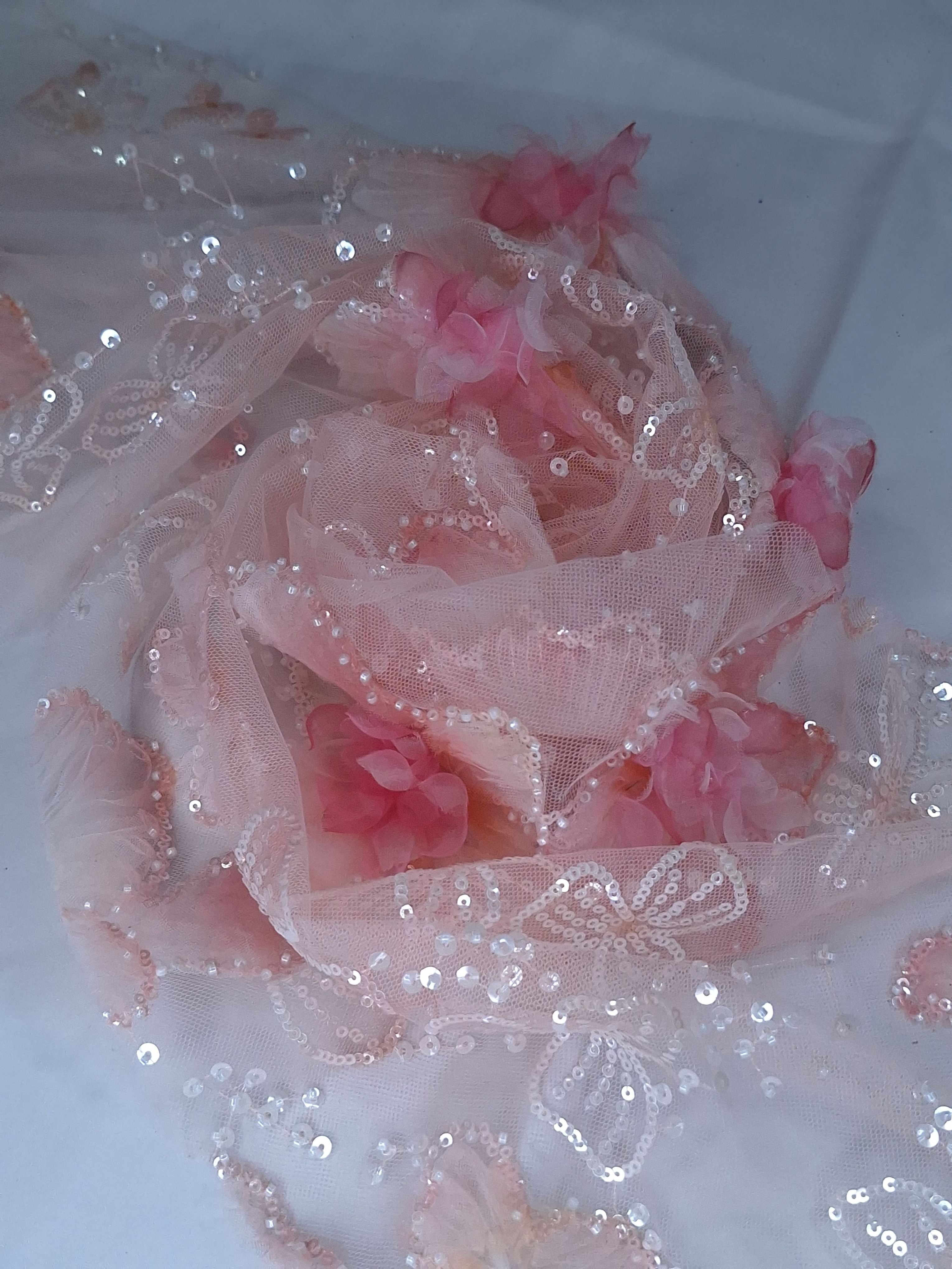 Tul bordado color rosa H148, ideal para vestidos de noche de boda y de XV años
