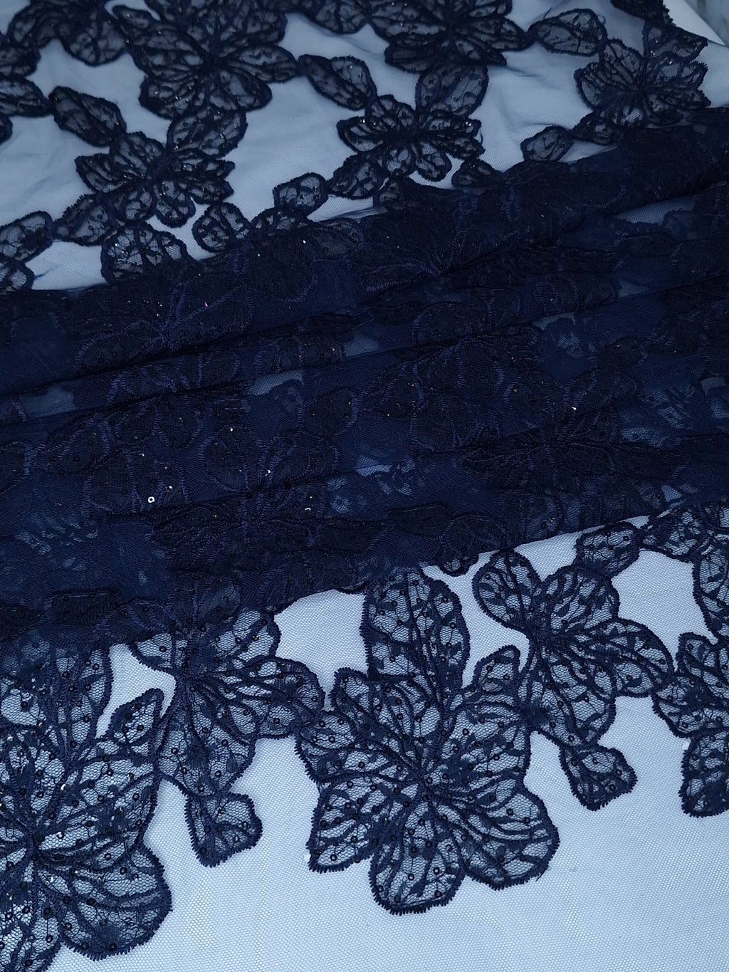Tul bordado color marino H212, ideal para vestidos de noche de boda y de XV años