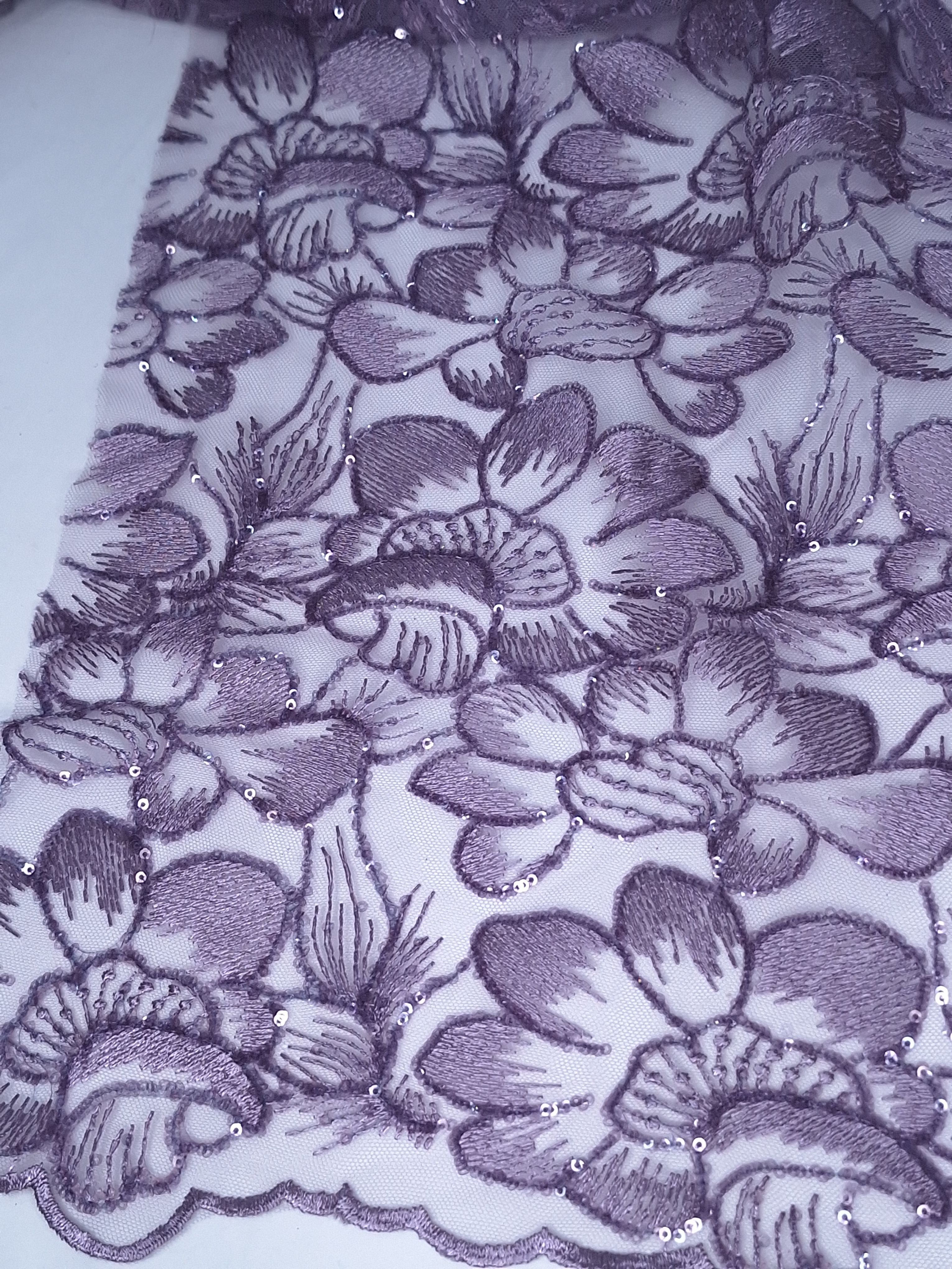 Tul bordado color malva H087, ideal para vestidos de noche de boda y de XV años
