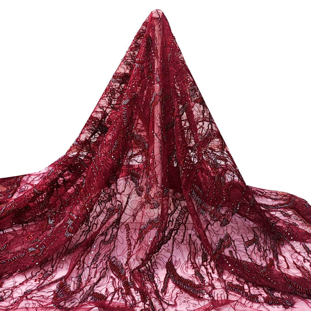 Tul bordado color rojo A860 ideal para vestidos de noche de boda y de XV años