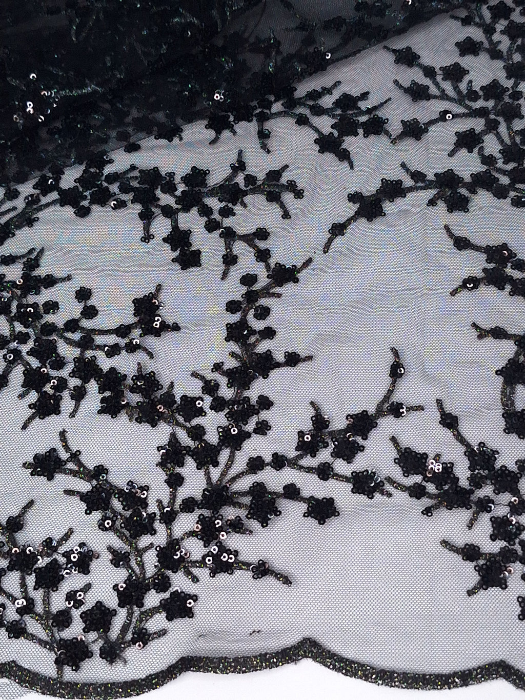 Tul bordado color negro A986, ideal para vestidos de noche de boda y de XV años
