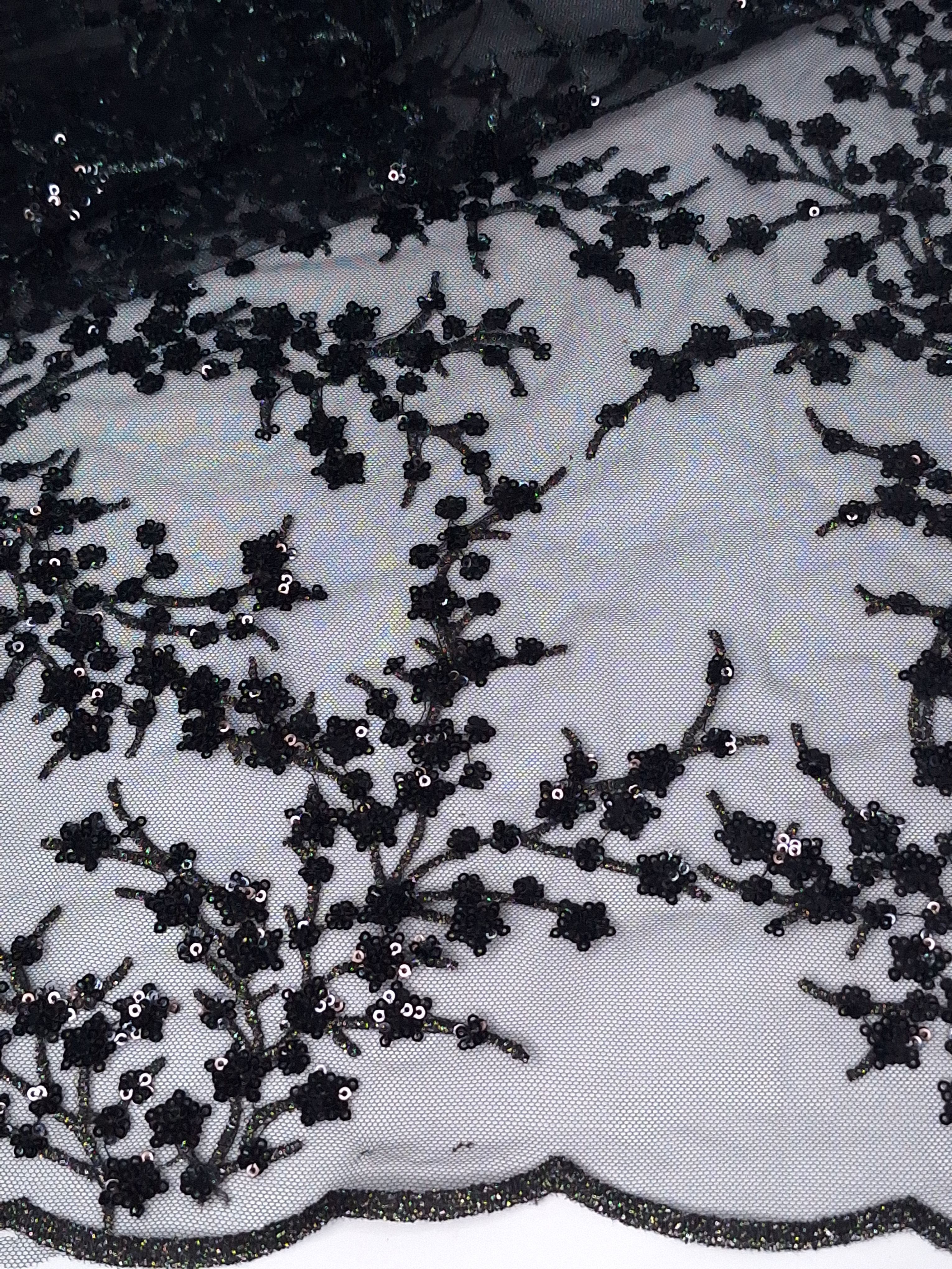 Tul bordado color negro A986, ideal para vestidos de noche de boda y de XV años