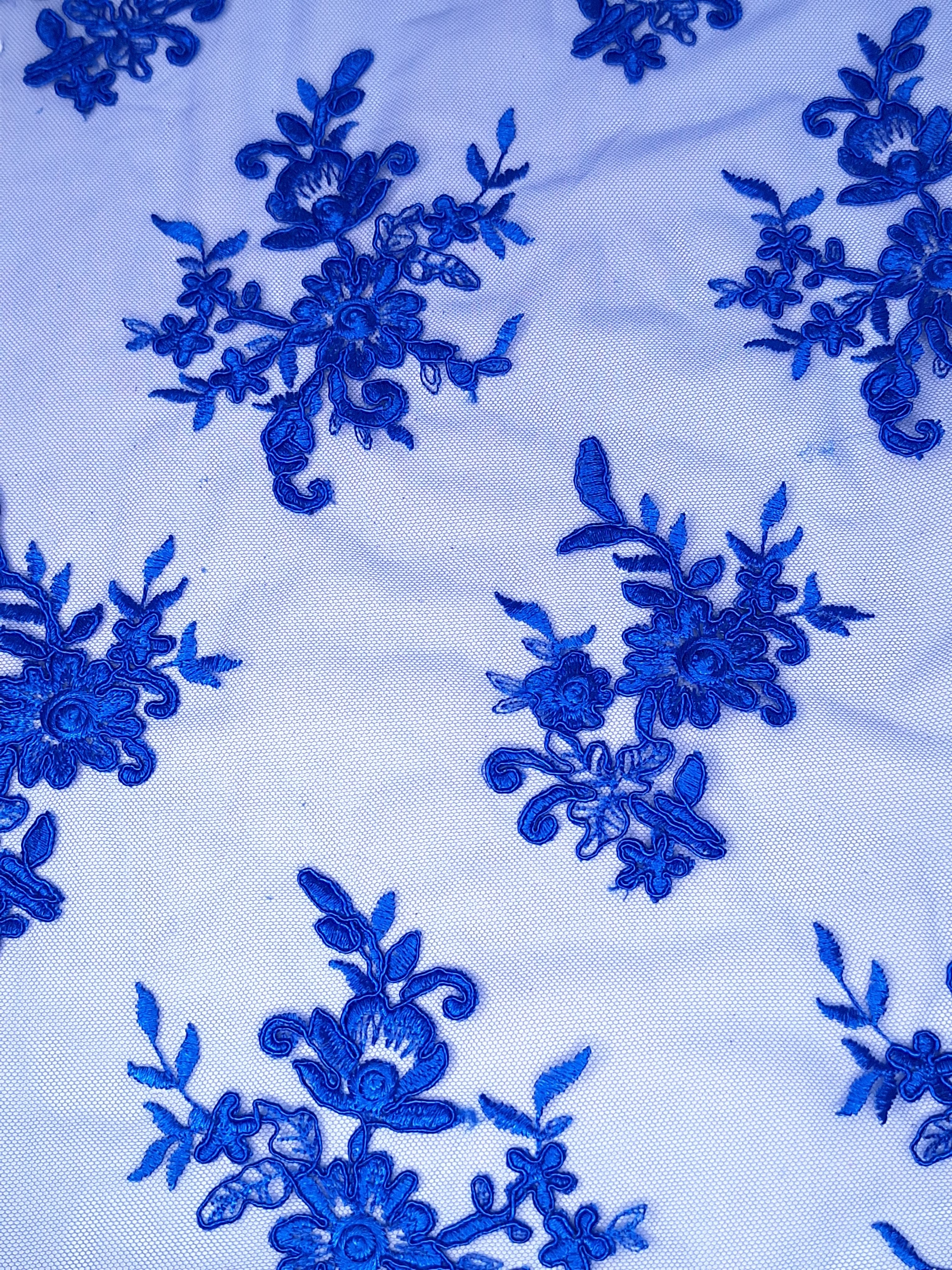 Tul bordado color azul rey A926, ideal para vestidos de noche de boda y de ceremonia y de XV años