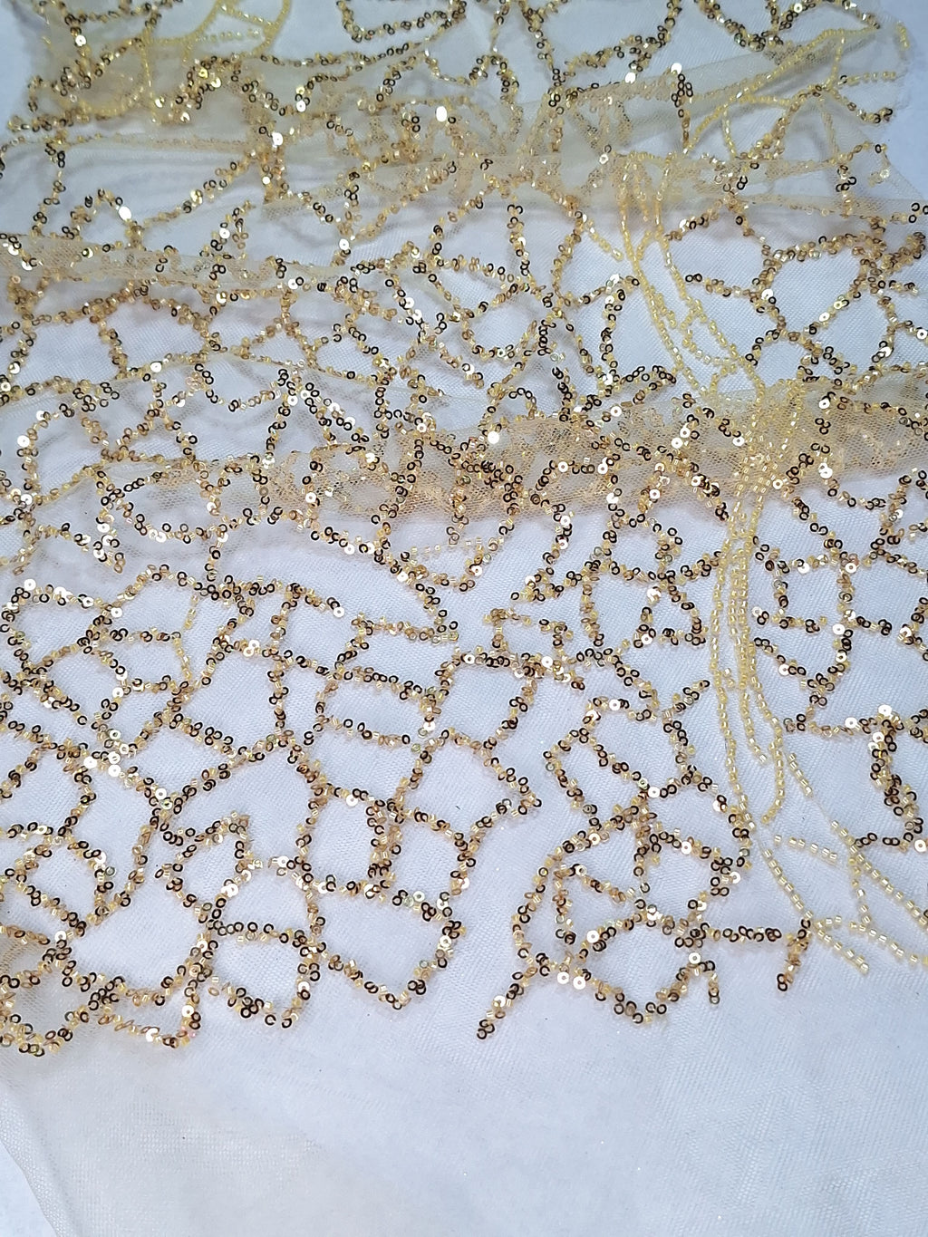 Tul bordado color oro A943, ideal para vestidos de noche de boda y de XV años