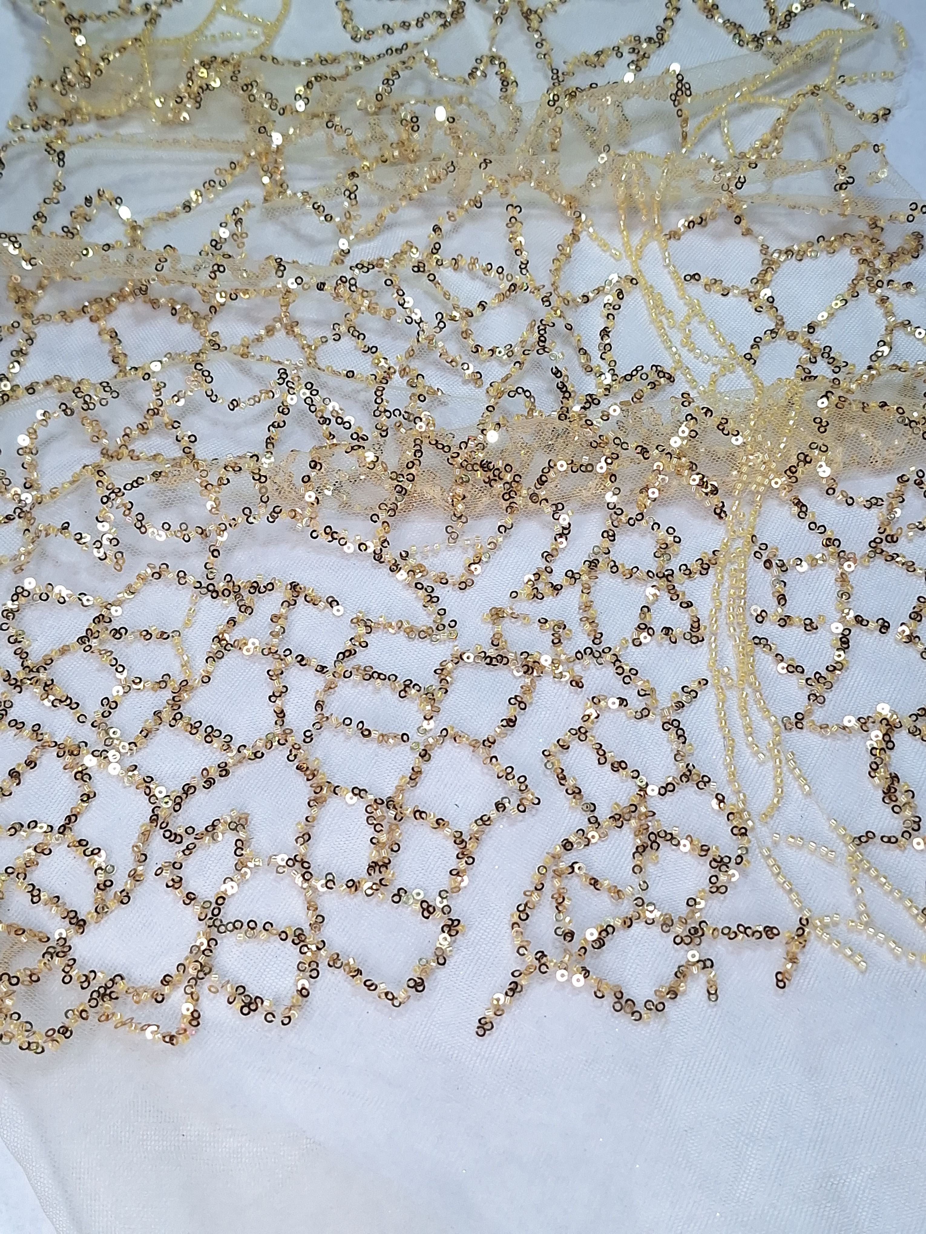 Tul bordado color oro A943, ideal para vestidos de noche de boda y de XV años