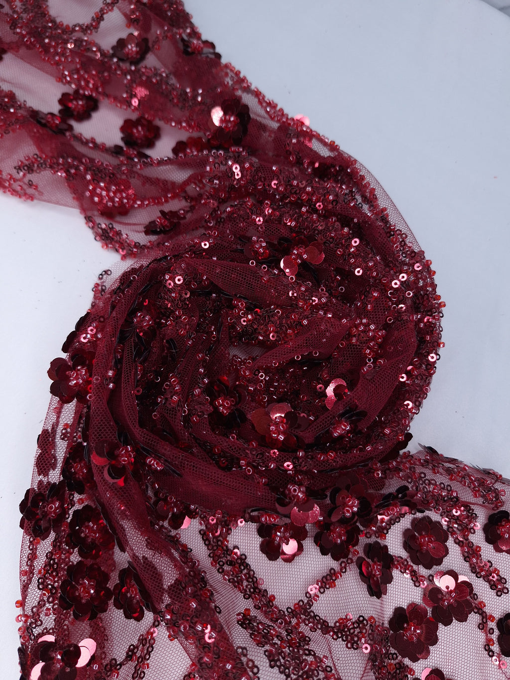 Tul bordado color vino H091, ideal para vestidos de noche de boda y de XV años