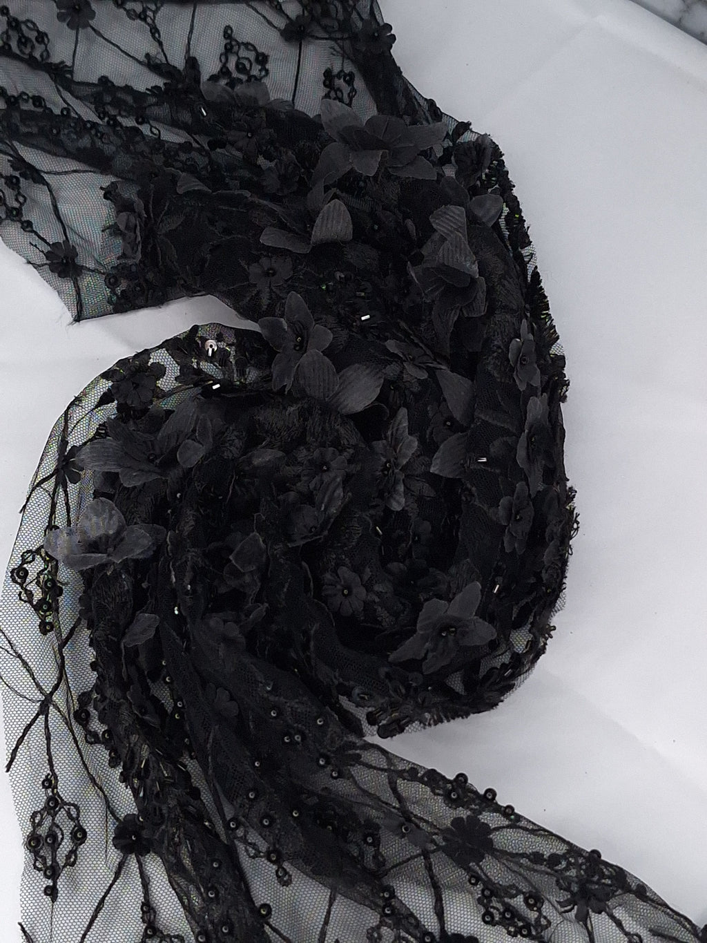 Tul bordado color negro A862, ideal para vestidos de noche de boda y de XV años