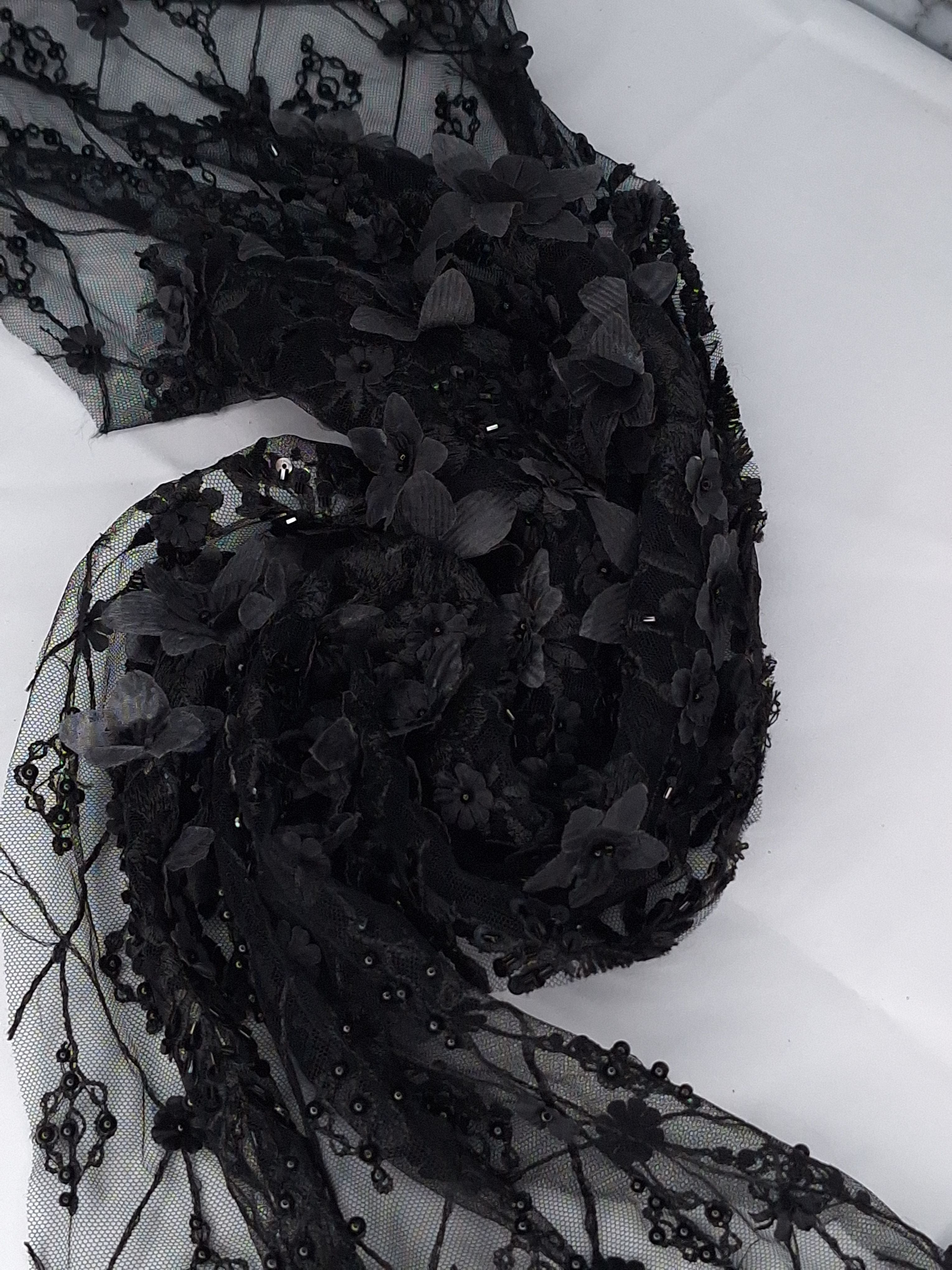 Tul bordado color negro A862, ideal para vestidos de noche de boda y de XV años
