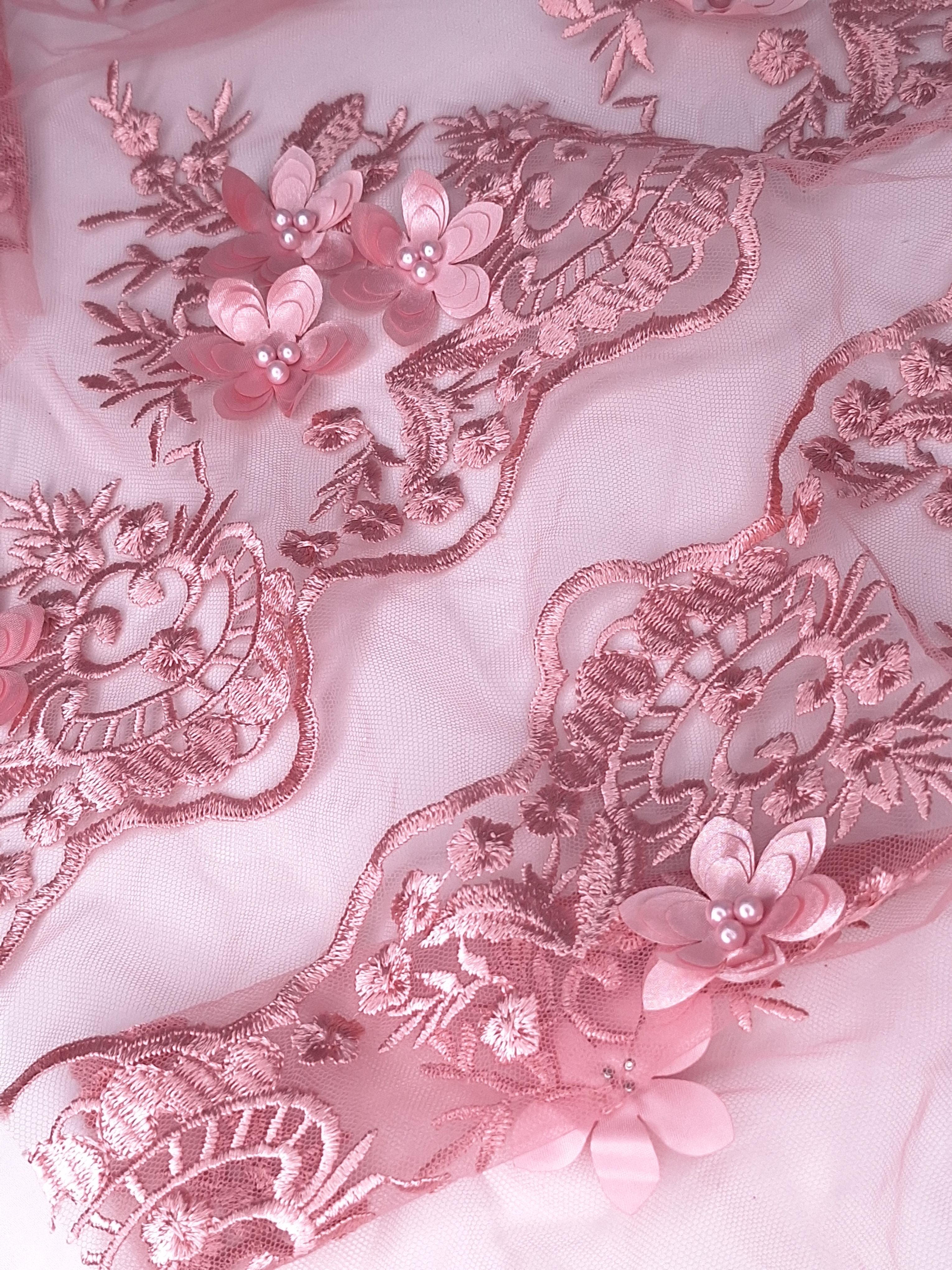 Tul bordado color rosa blush H139, para vestidos de noche de boda y de XV años