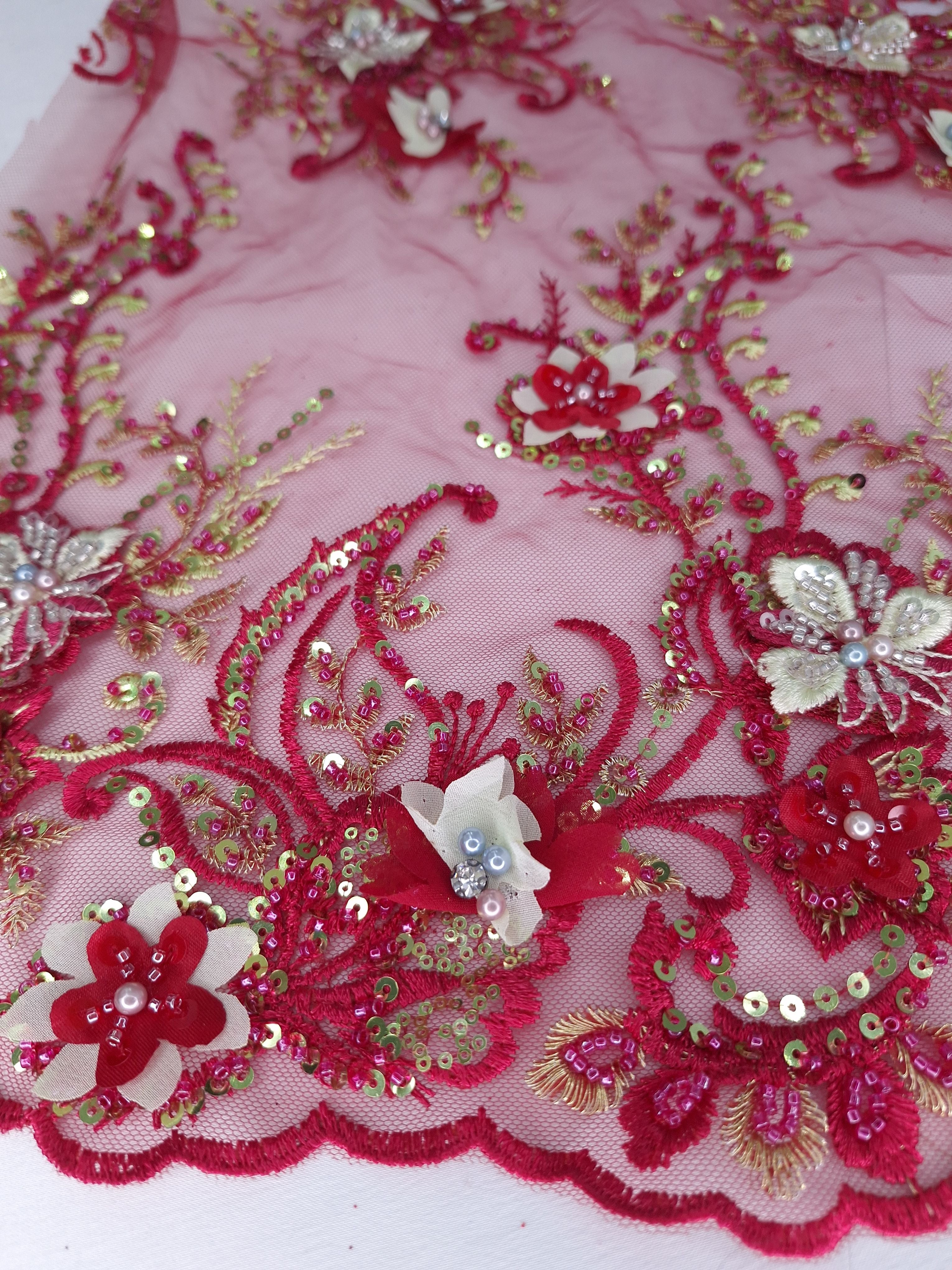 Tul bordado color vino A974, ideal para vestidos de noche de boda y de XV años