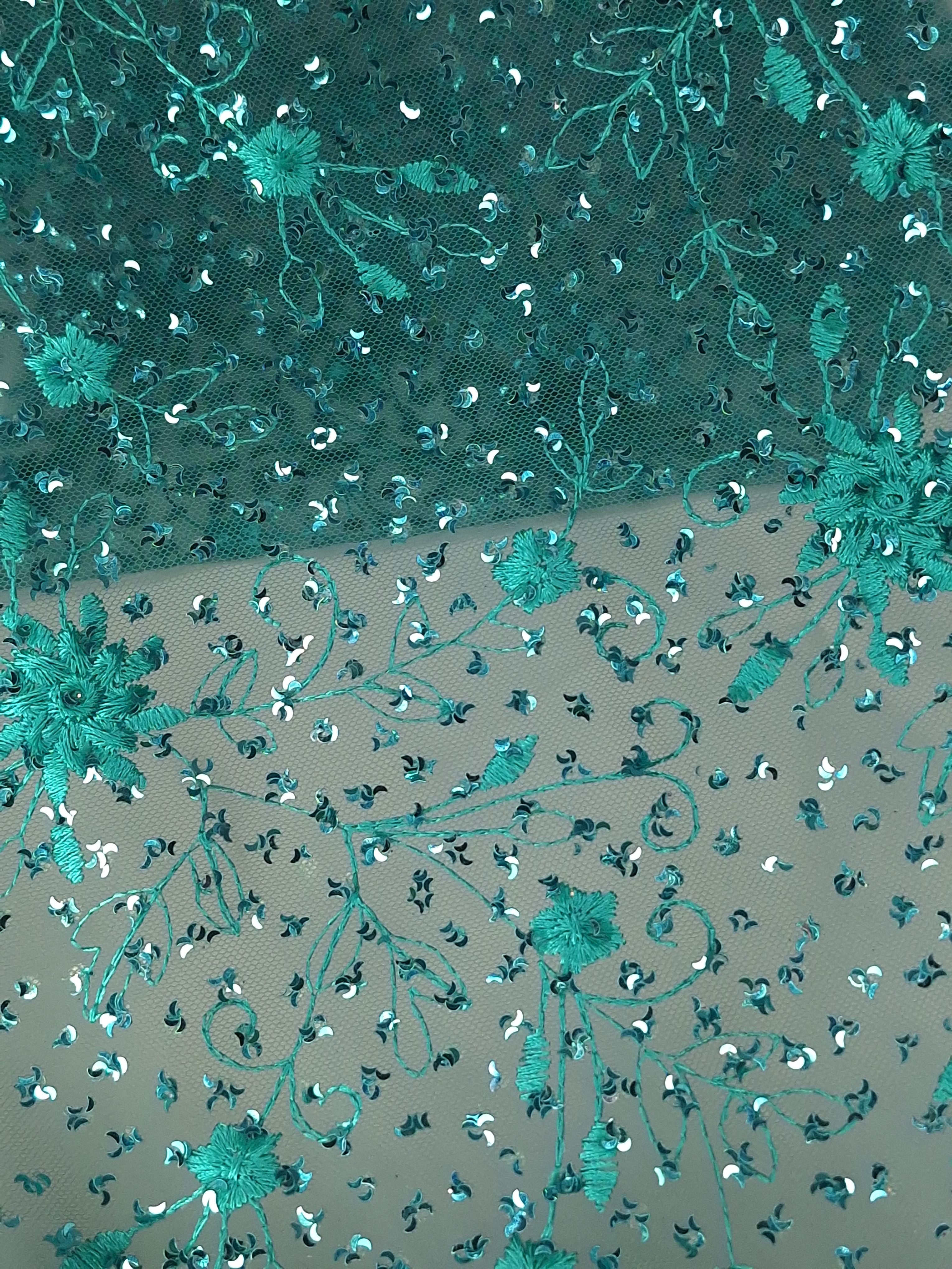 Tul bordado color esmeralda H099, ideal para vestidos de noche de boda y de XV años