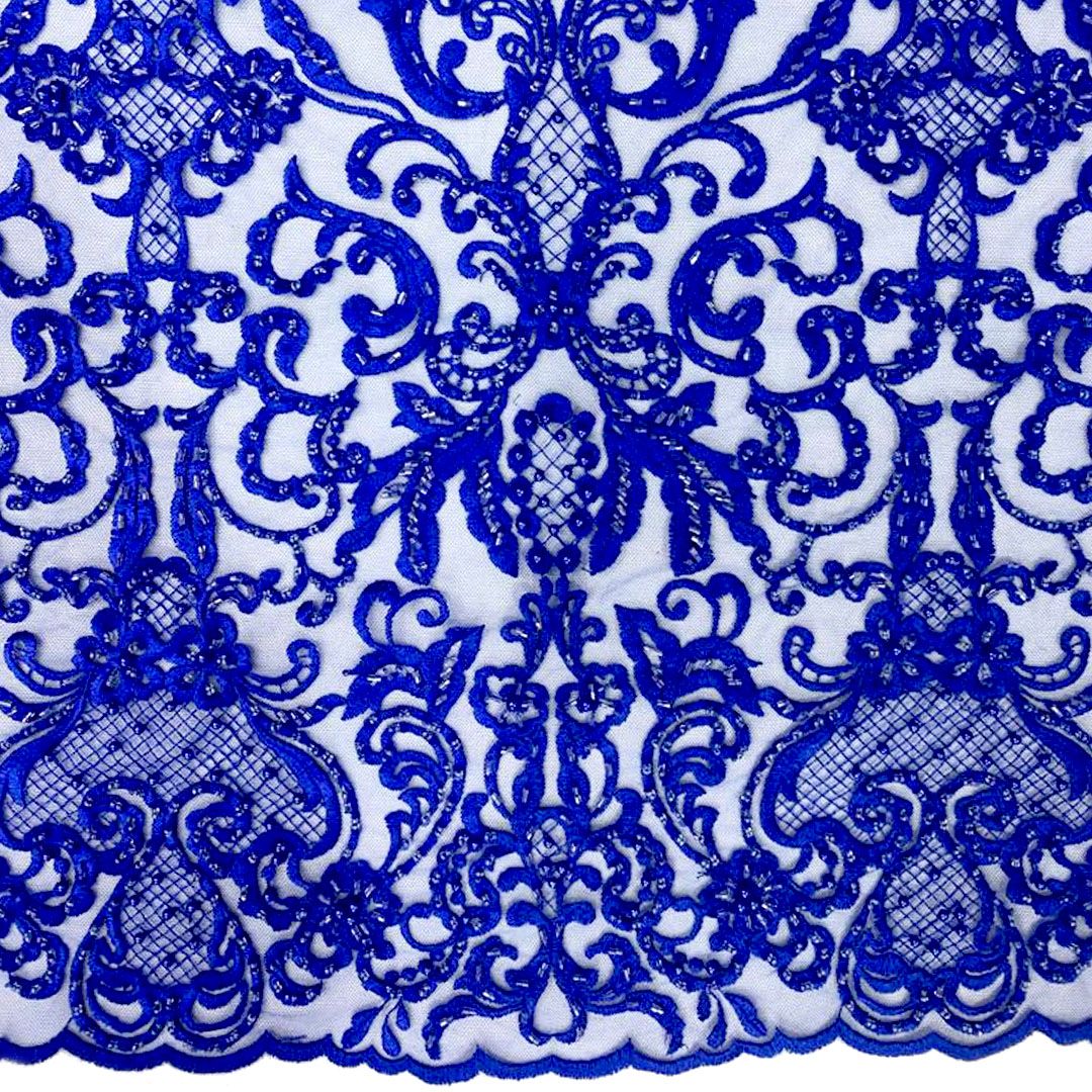 Tul bordado color rey A778, ideal para vestidos de noche de boda y de XV años