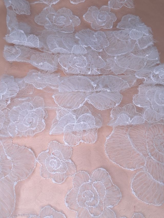 Tul bordado color blanco H042, ideal para vestidos de noche de boda y de XV años