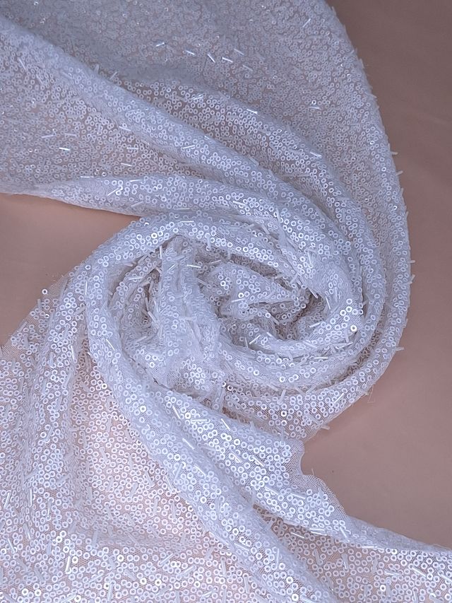 Tul bordado color blanco H093, ideal para vestidos de noche de boda y de XV años