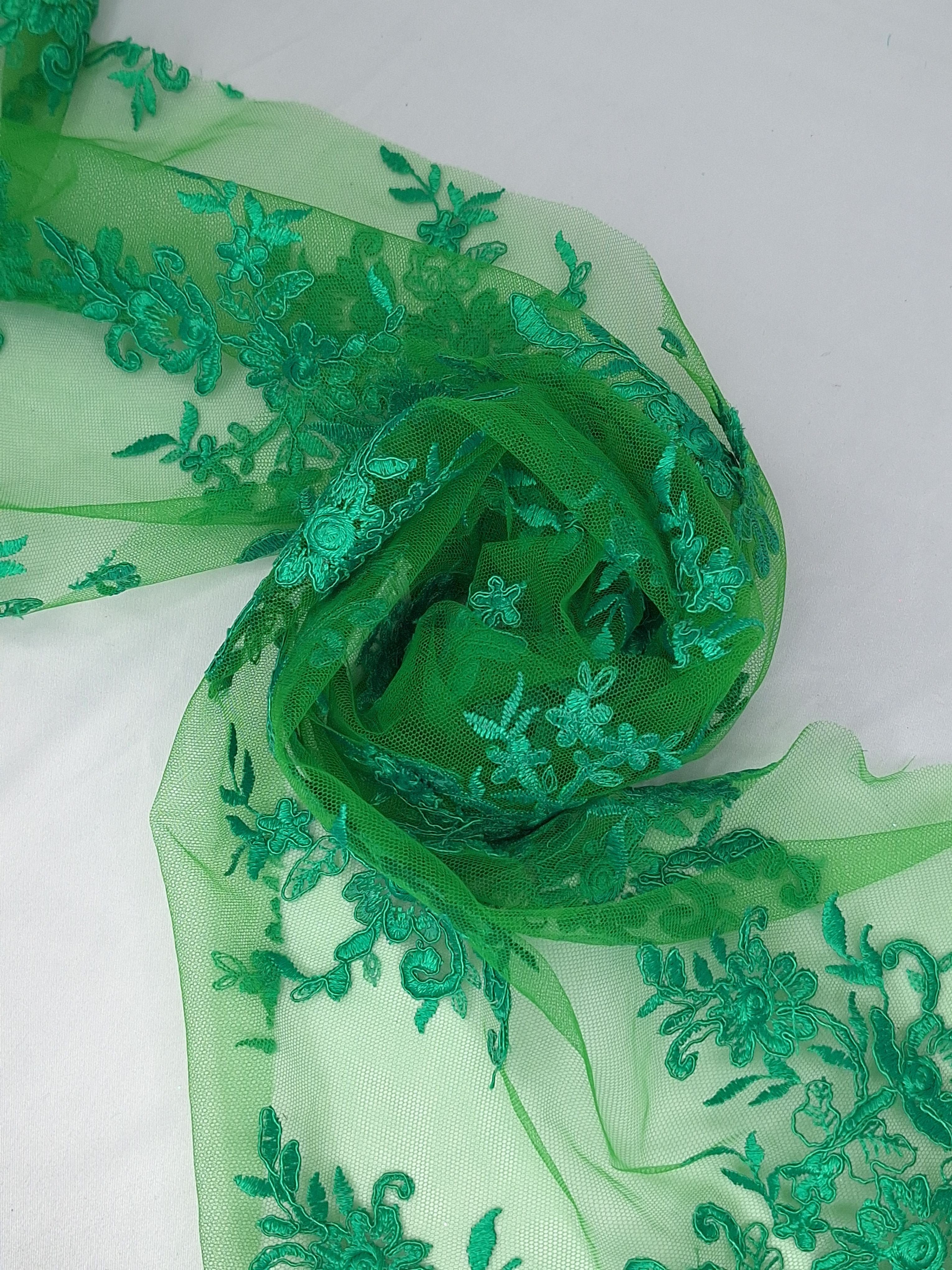 Tul bordado color esmeralda A926, ideal para vestidos de noche de boda y de XV años
