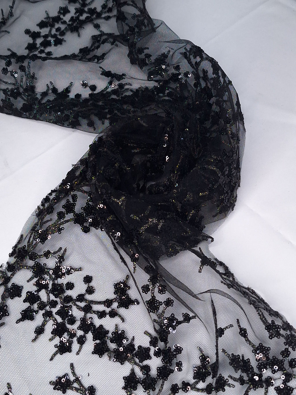 Tul bordado color negro A986, ideal para vestidos de noche de boda y de XV años