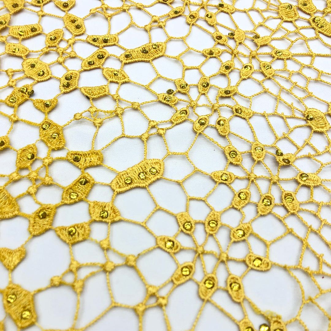 Tul bordado color amarillo A241, ideal para vestidos de noche de boda y de XV años