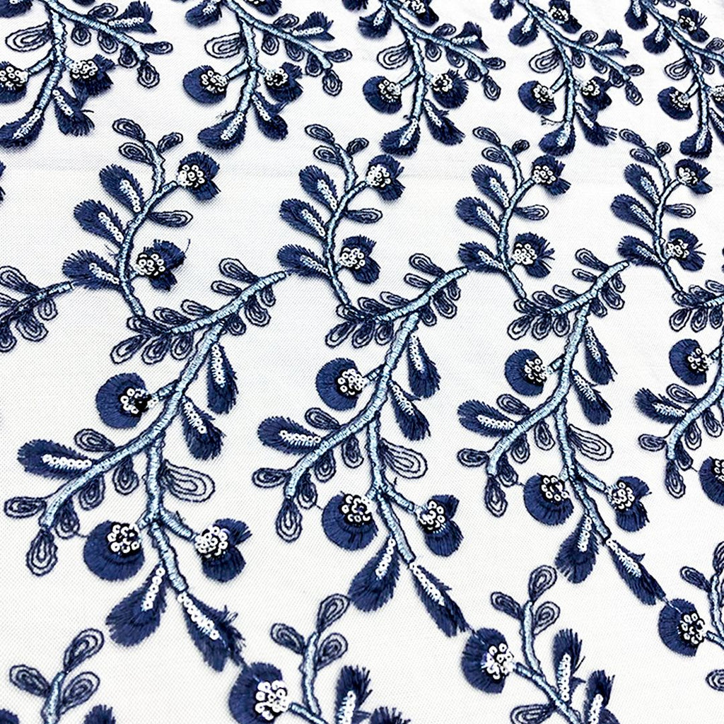 Tul bordado color azul marino A630, ideal para vestidos de noche de boda y de XV años
