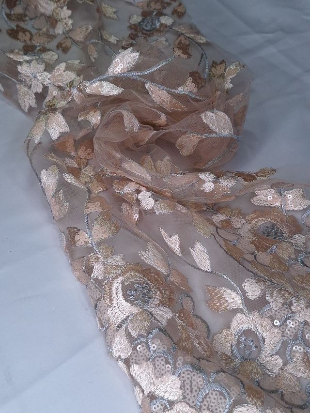 Tul bordado color nude A927, ideal para vestidos de noche de boda y de XV años