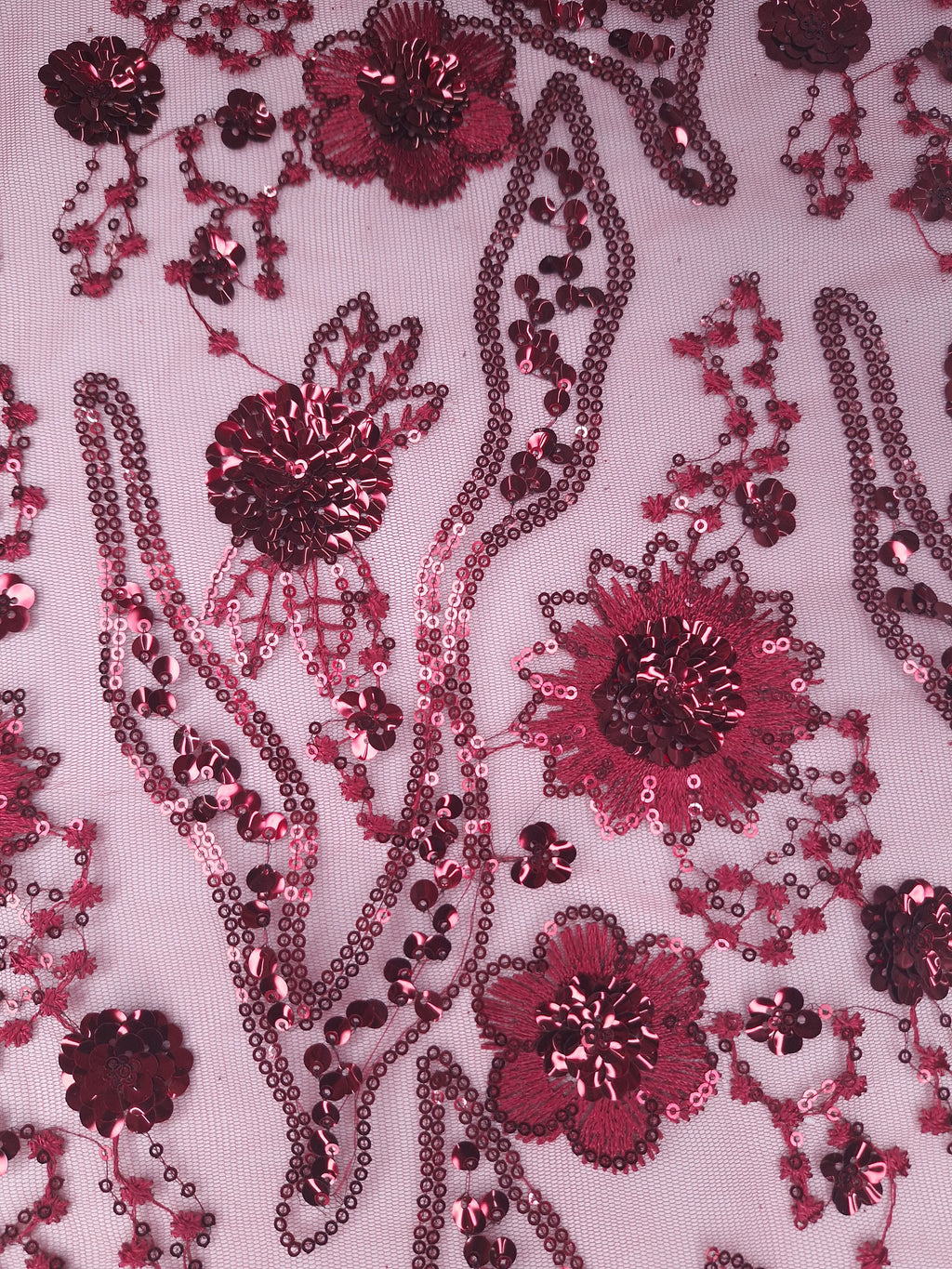Tul bordado color vino H104, ideal para vestidos de noche de boda y de XV años
