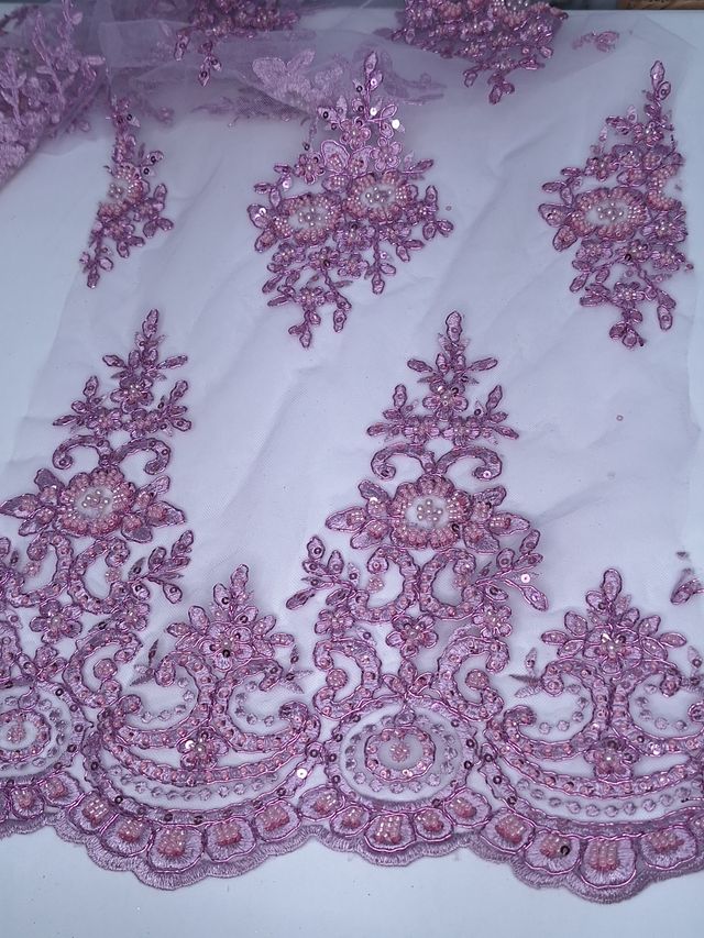 Tul bordado color lila A981, ideal para vestidos de noche de boda y de XV años