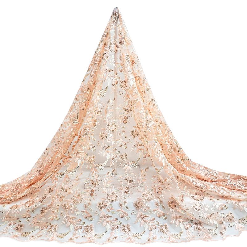 Tul bordado color durazno A799, ideal para vestidos de noche de boda y de XV años