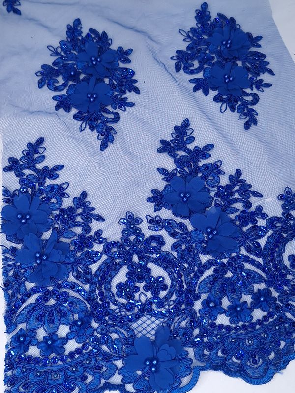 Tul bordado color azul rey H163, ideal para vestidos de noche de boda y de XV años