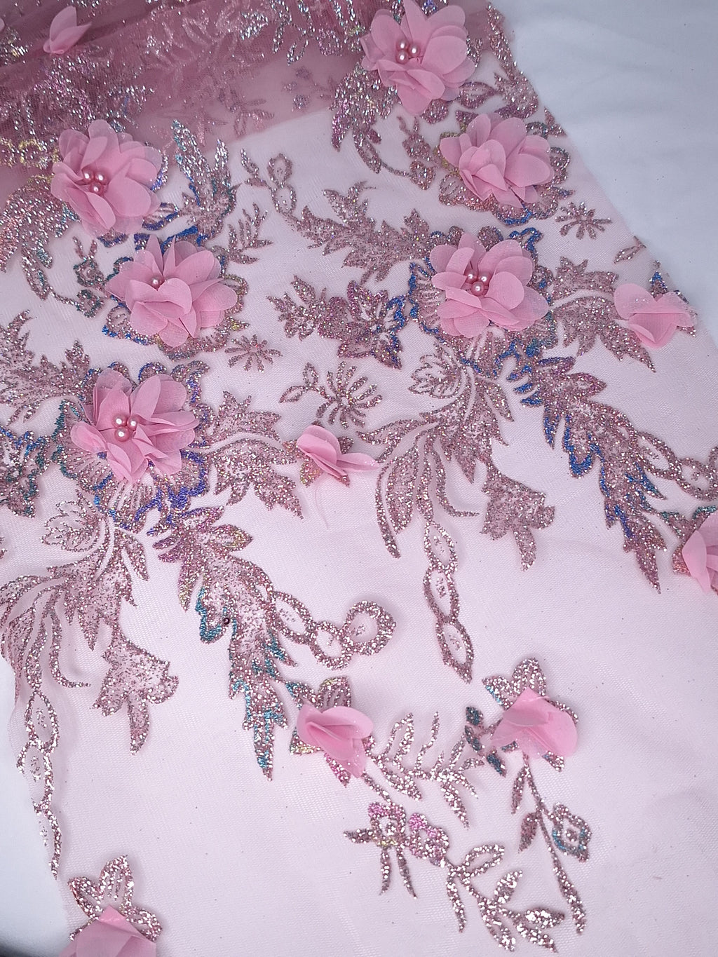 Tul bordado color palo de rosa H097, para vestidos de boda de noche y de ceremonia