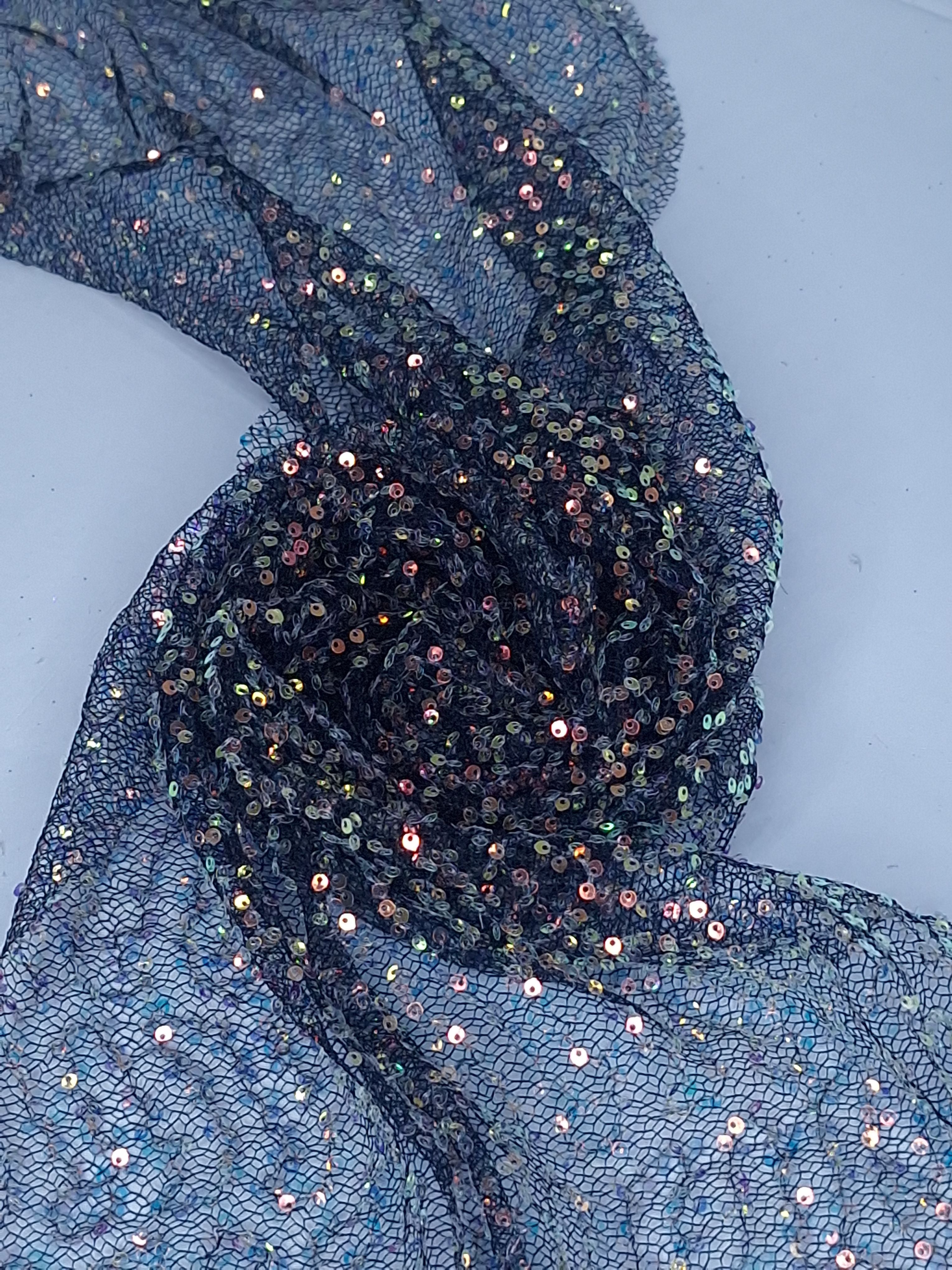 Tul bordado color marino A917, ideal para vestidos de noche de boda y de XV años