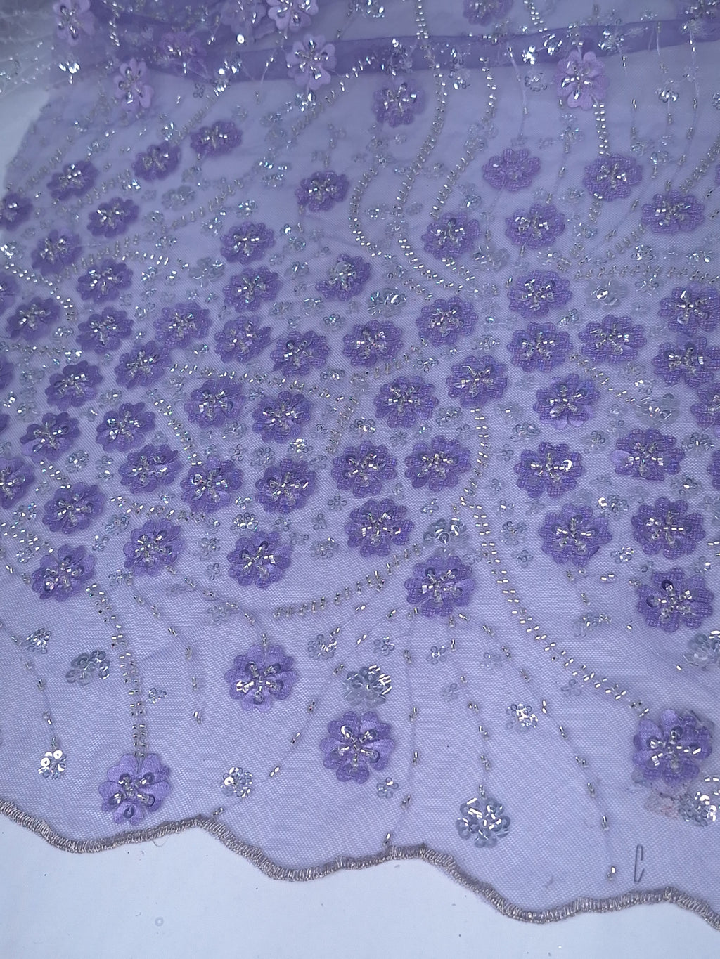 Tul bordado color lila claro H090, ideal para vestidos de noche de boda y de XV años