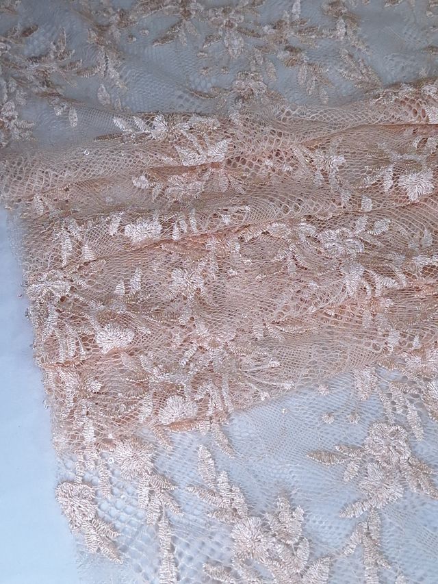 Tul bordado color nude A868, ideal para vestidos de noche de boda y de XV años