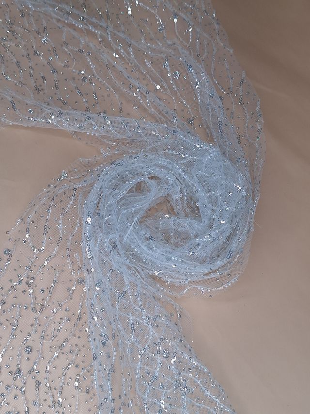 Tul bordado color blanco H107, ideal para vestidos de noche de boda y de XV años