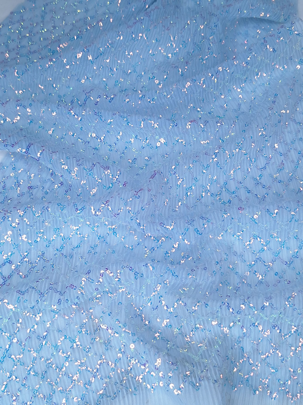Tul bordado color cielo A964, ideal para vestidos de noche de boda y de XV años